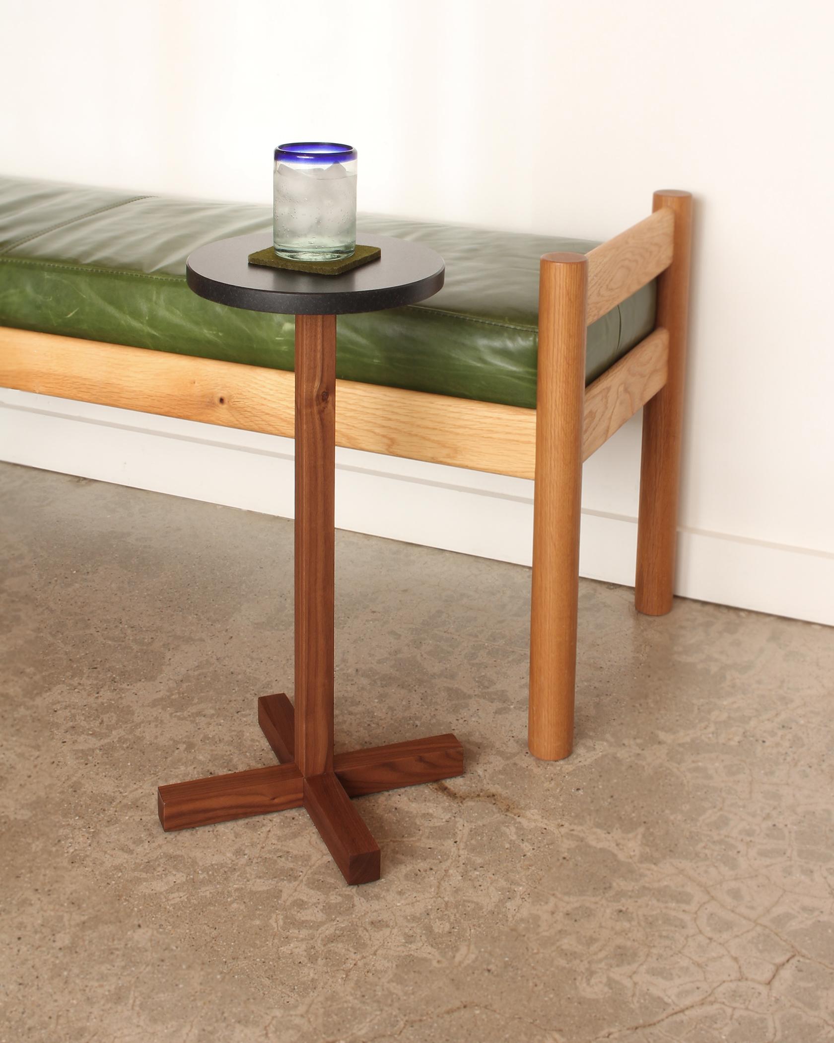 Contemporary Drink Table Black Granite and Walnut by Elliott Marks