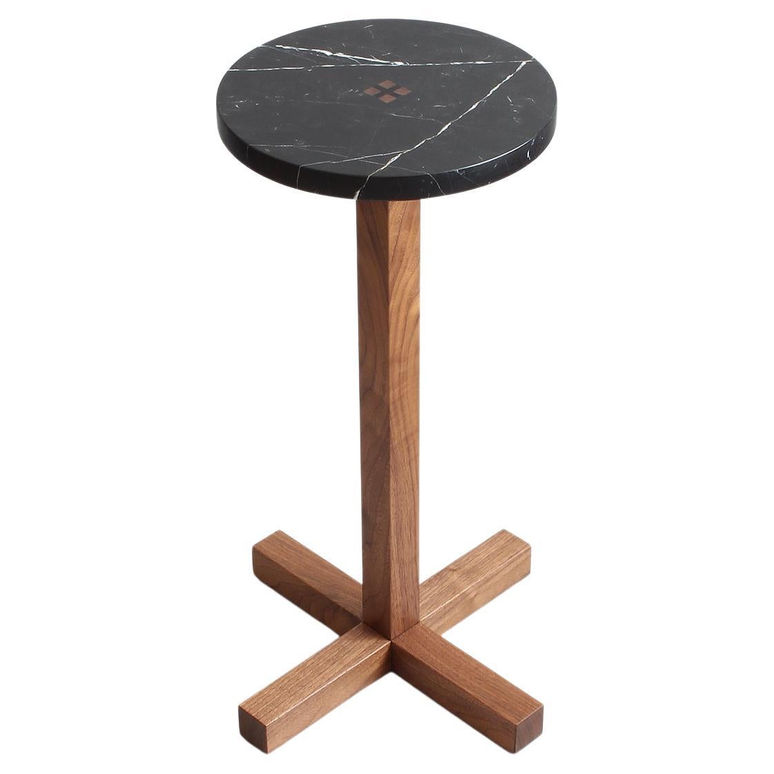 Drink Table in Black Marble and Walnut by Elliott Marks For Sale