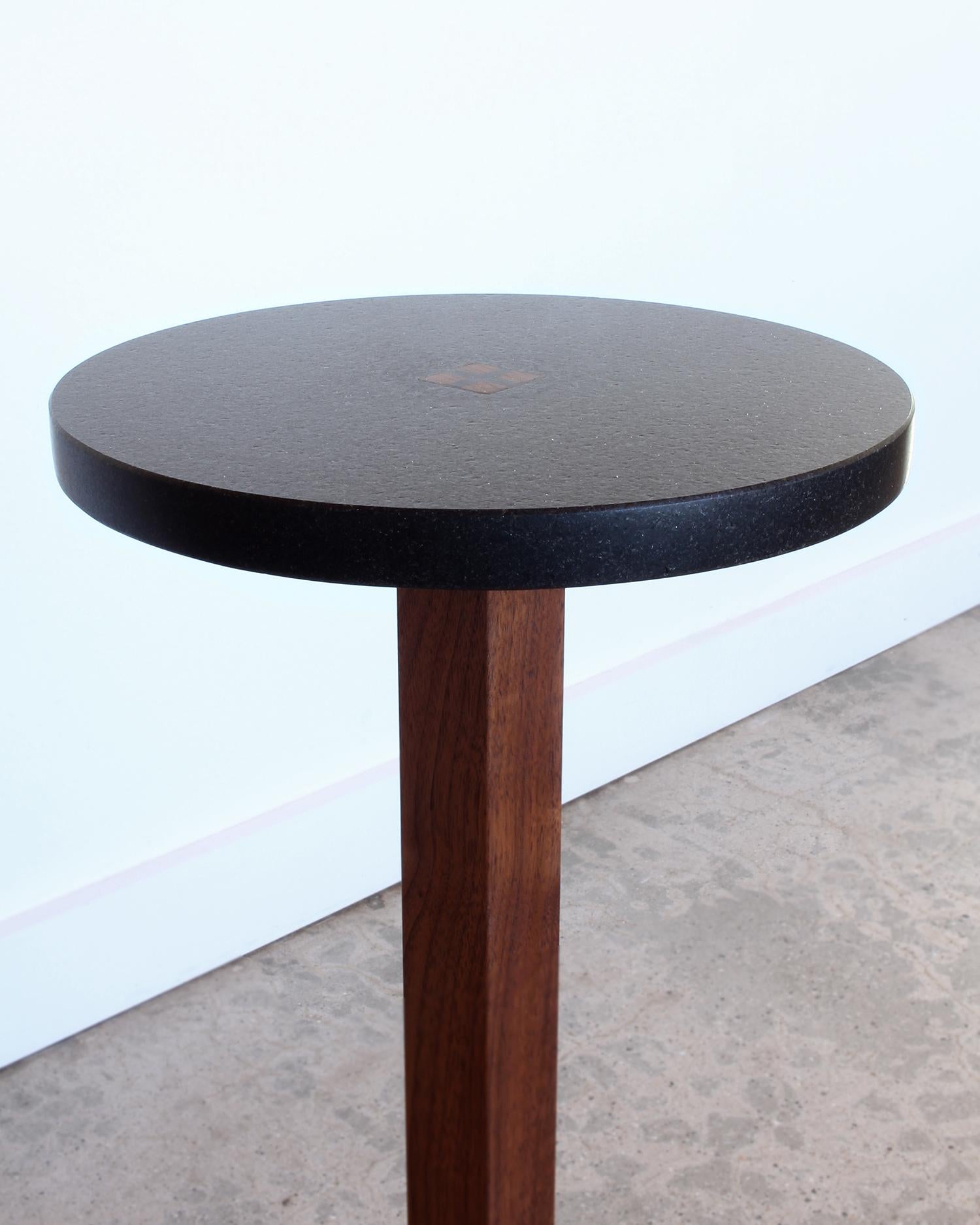 Joinery Drink Table in Black Granite and Solid Walnut