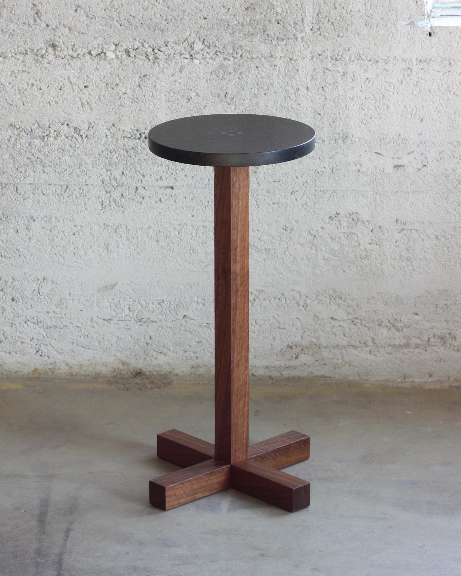 Hand-Crafted Drink Table in Black Granite and Walnut