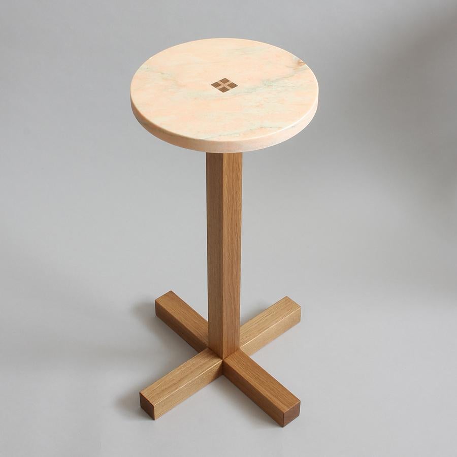 Drink Table in Pink Marble and White Oak by Elliott Marks For Sale 1