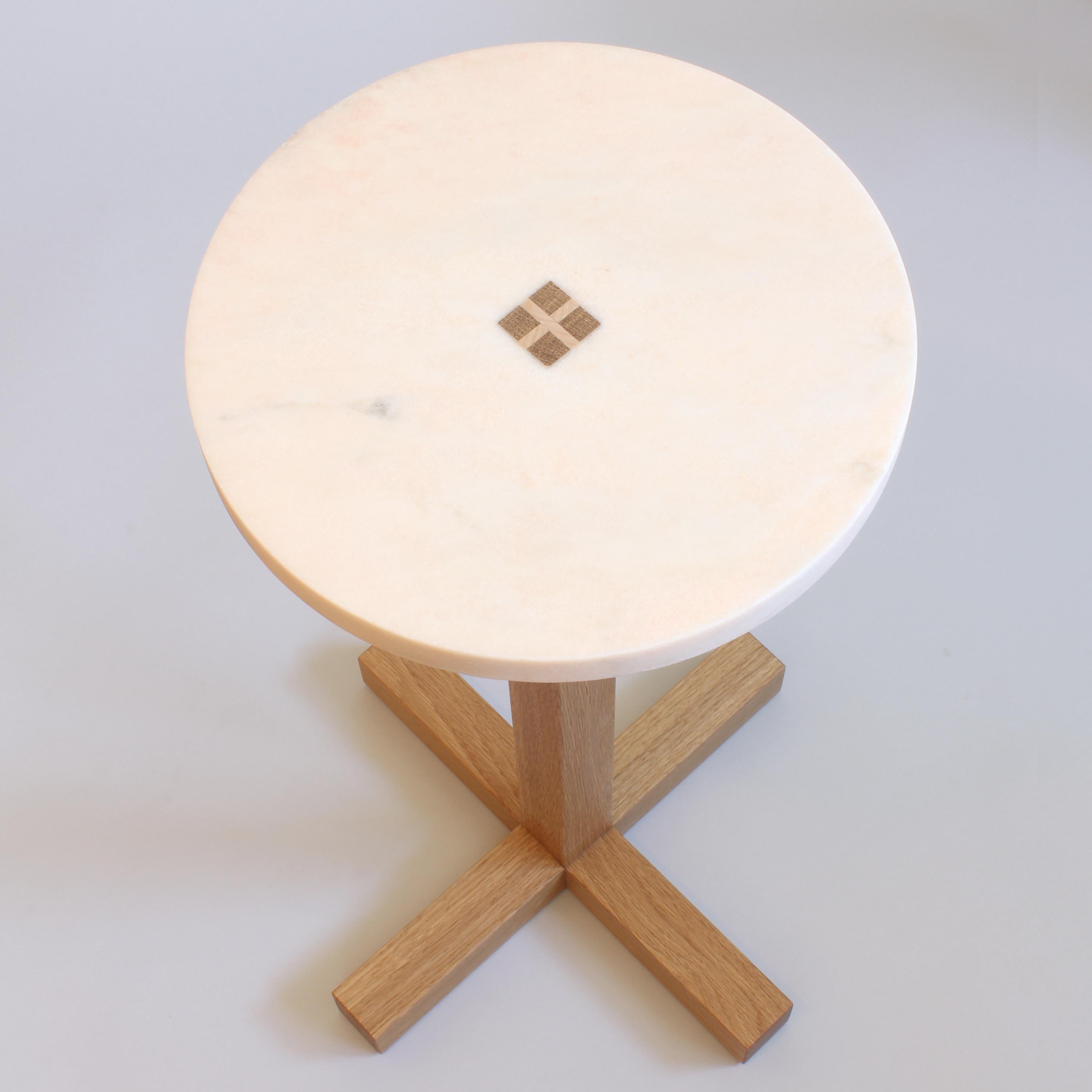 Woodwork Drink Table in Pink Marble and White Oak