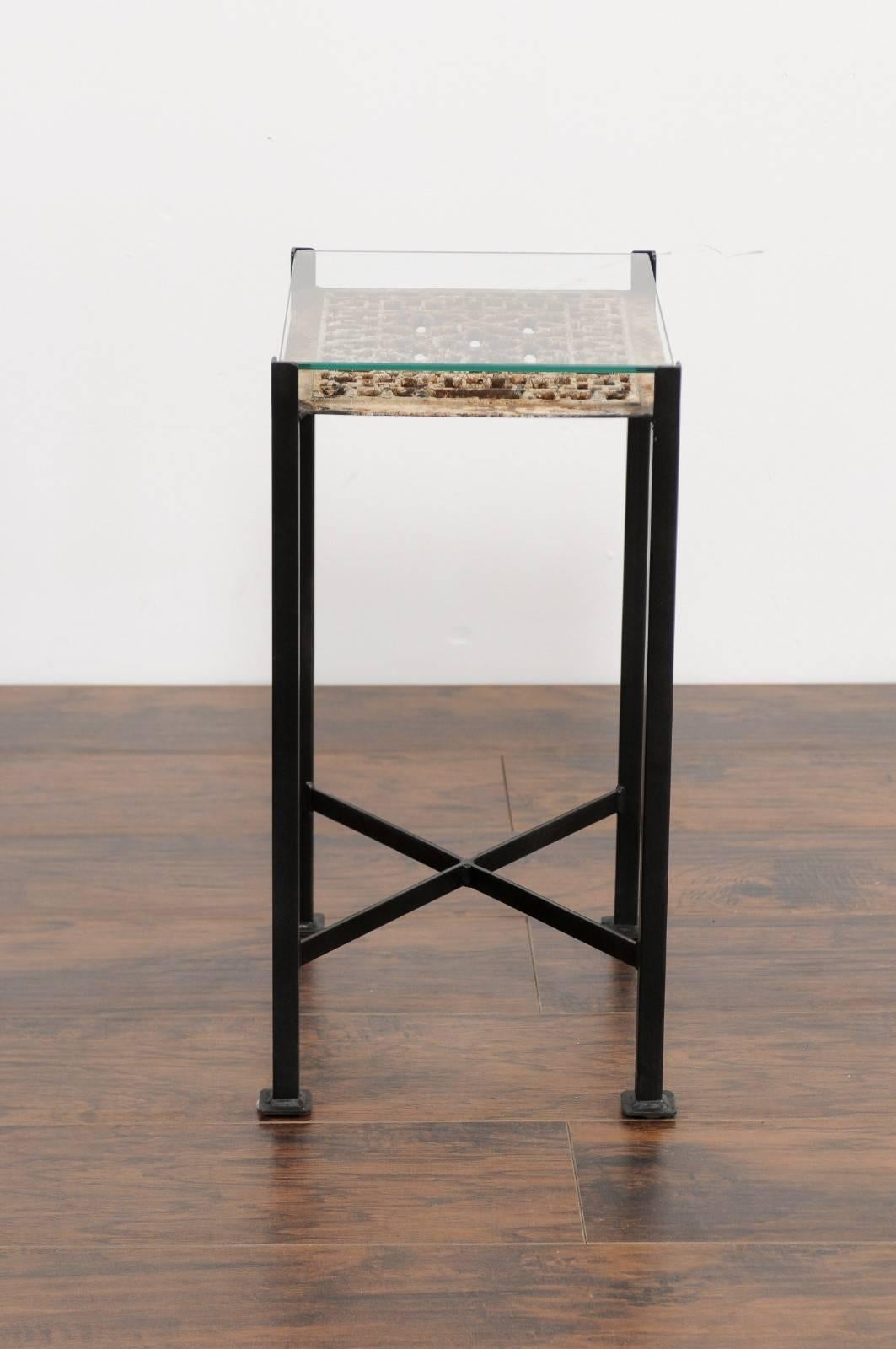 Drink Table Made of 1920s French Decorative Fretwork Iron Panel on Custom Base In Good Condition In Atlanta, GA