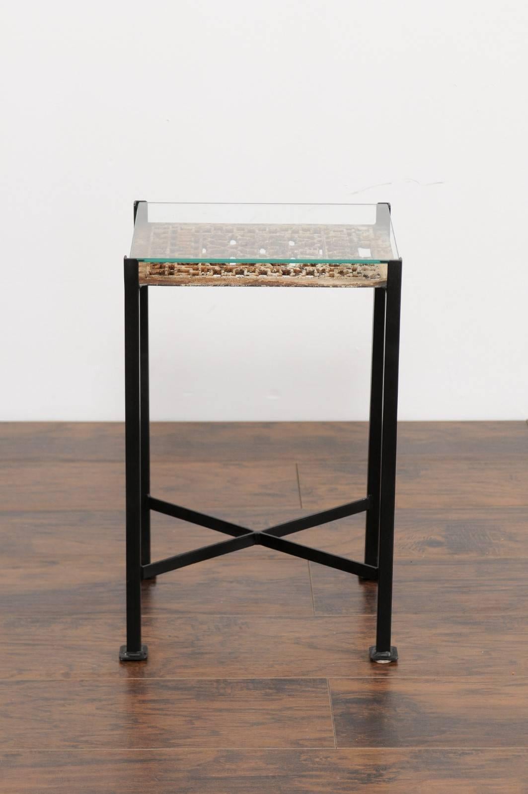 Contemporary Drink Table Made of 1920s French Decorative Fretwork Iron Panel on Custom Base