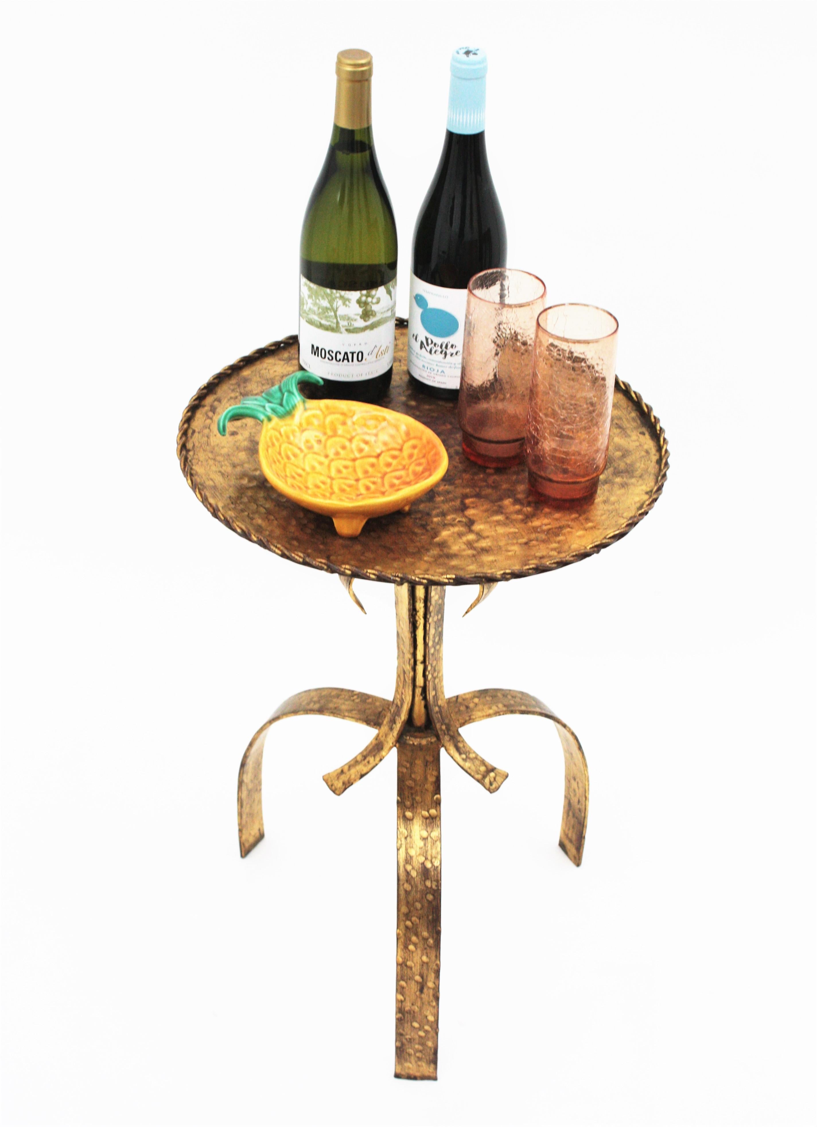 Hollywood Regency Drink Table / Side Table / Gueridon, Gilt Iron 