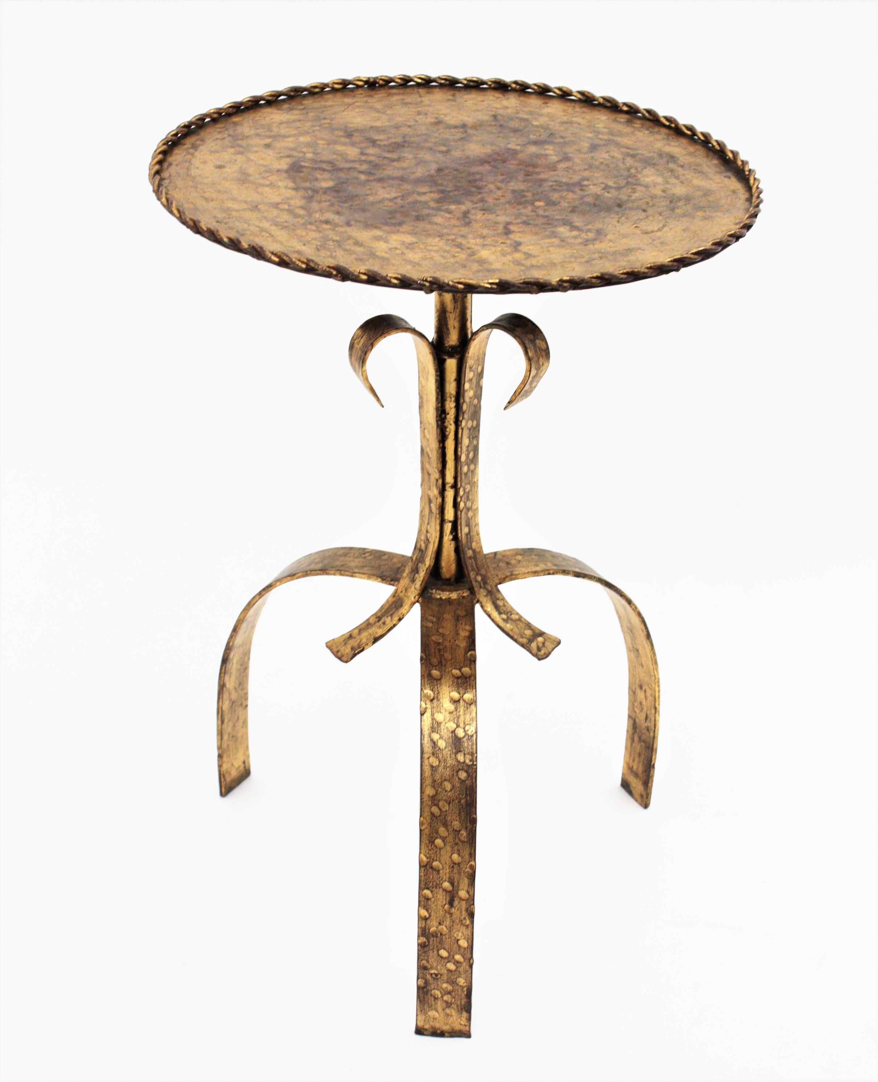 Hammered Drink Table / Side Table / Gueridon, Gilt Iron 