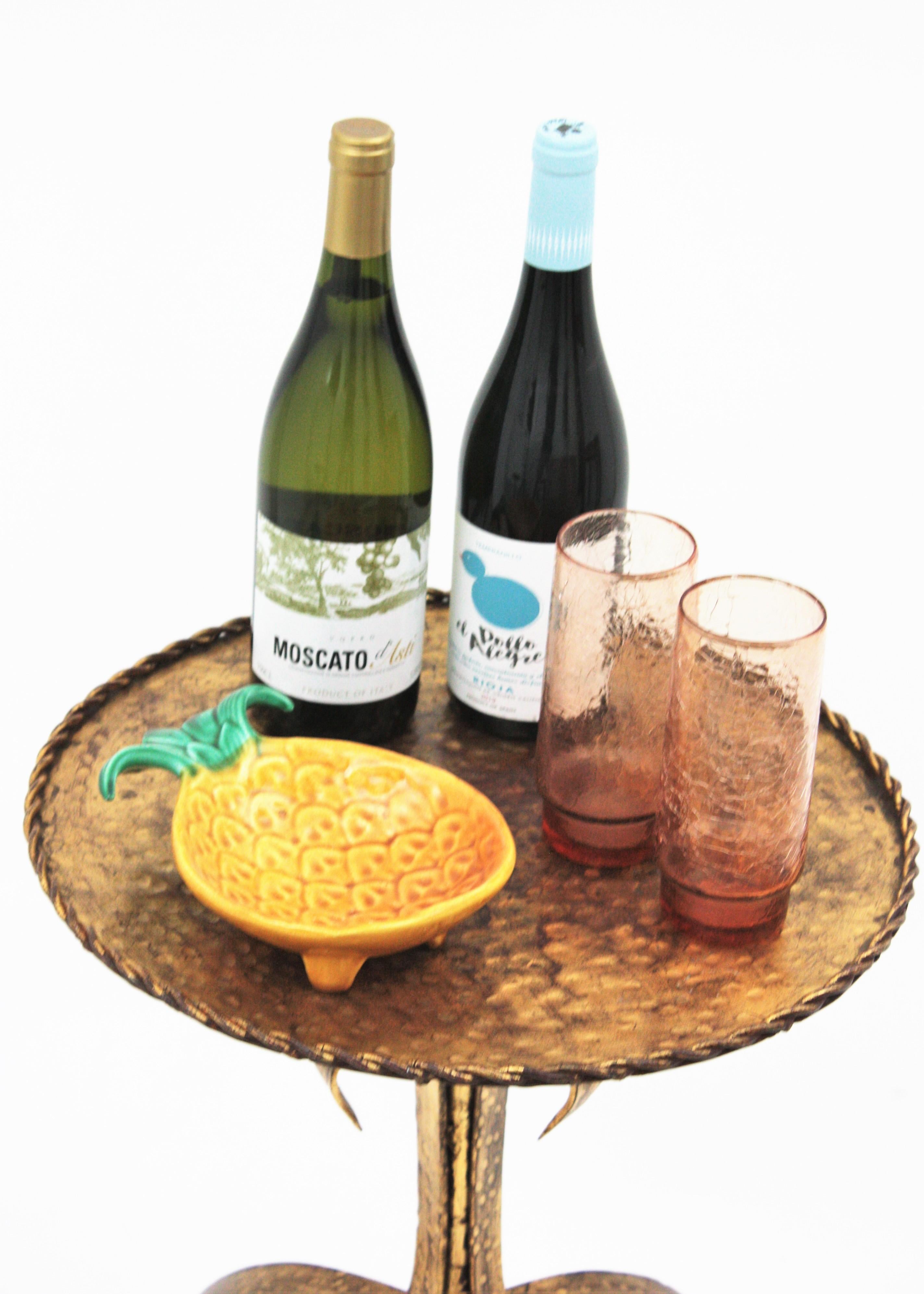 Gold Leaf Drink Table / Side Table / Gueridon, Gilt Iron 