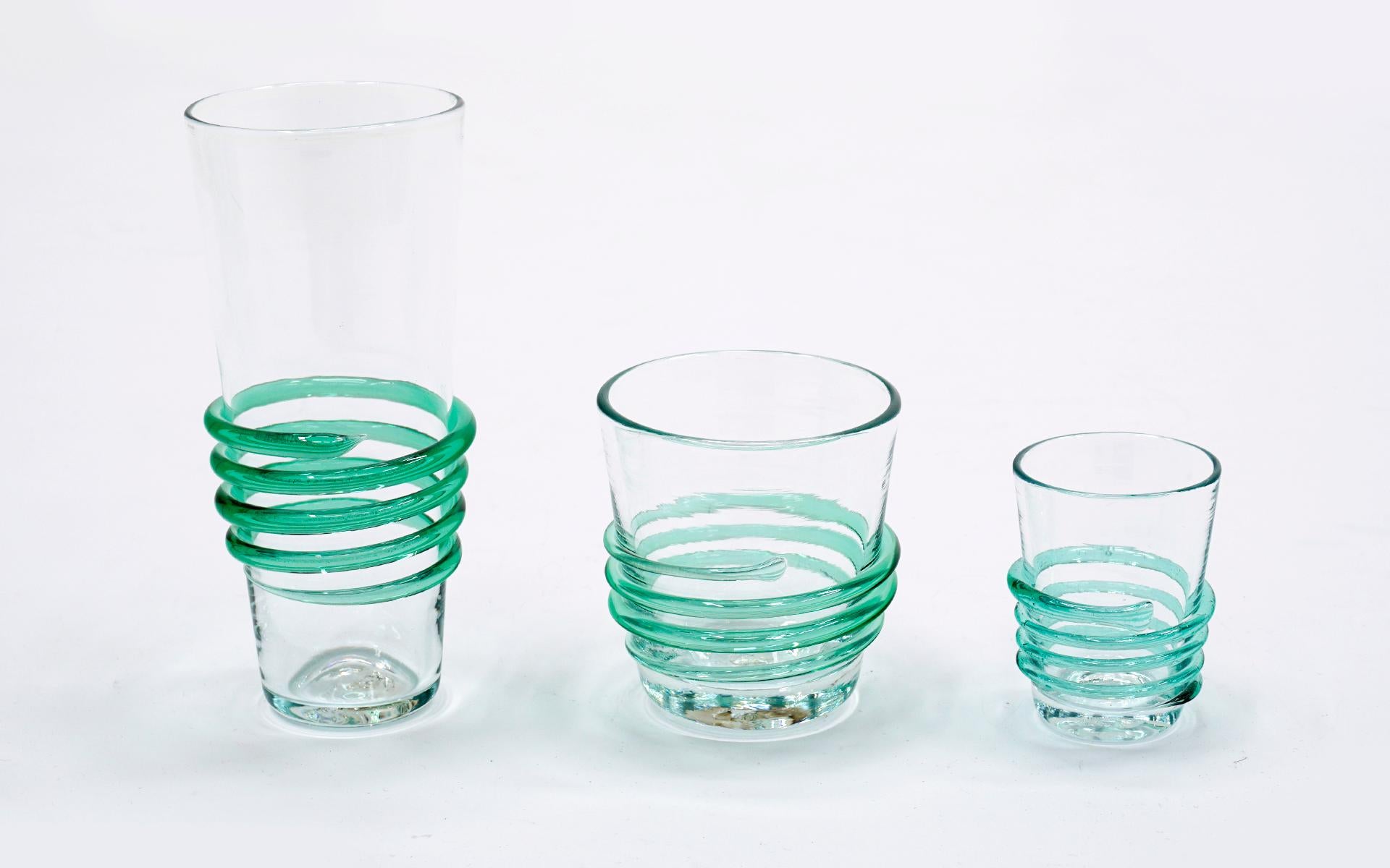Mid-Century Modern Drinking, Cocktail, and Shot Glasses by Blenko, 1950s, Blown Clear & Green Glass