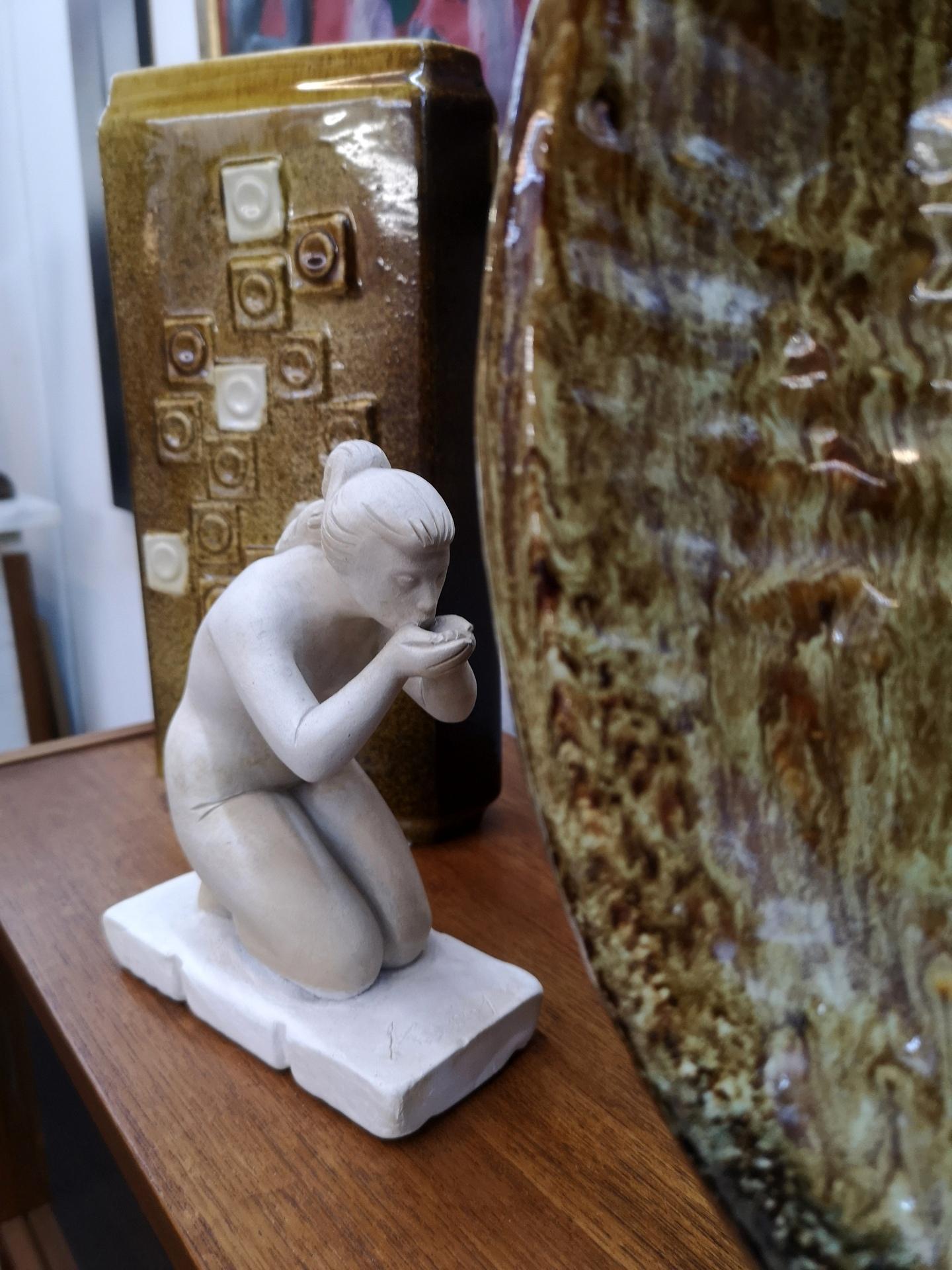 Drinking Girl Sculpture of Limestone, by Bela Kucs, 1960 1