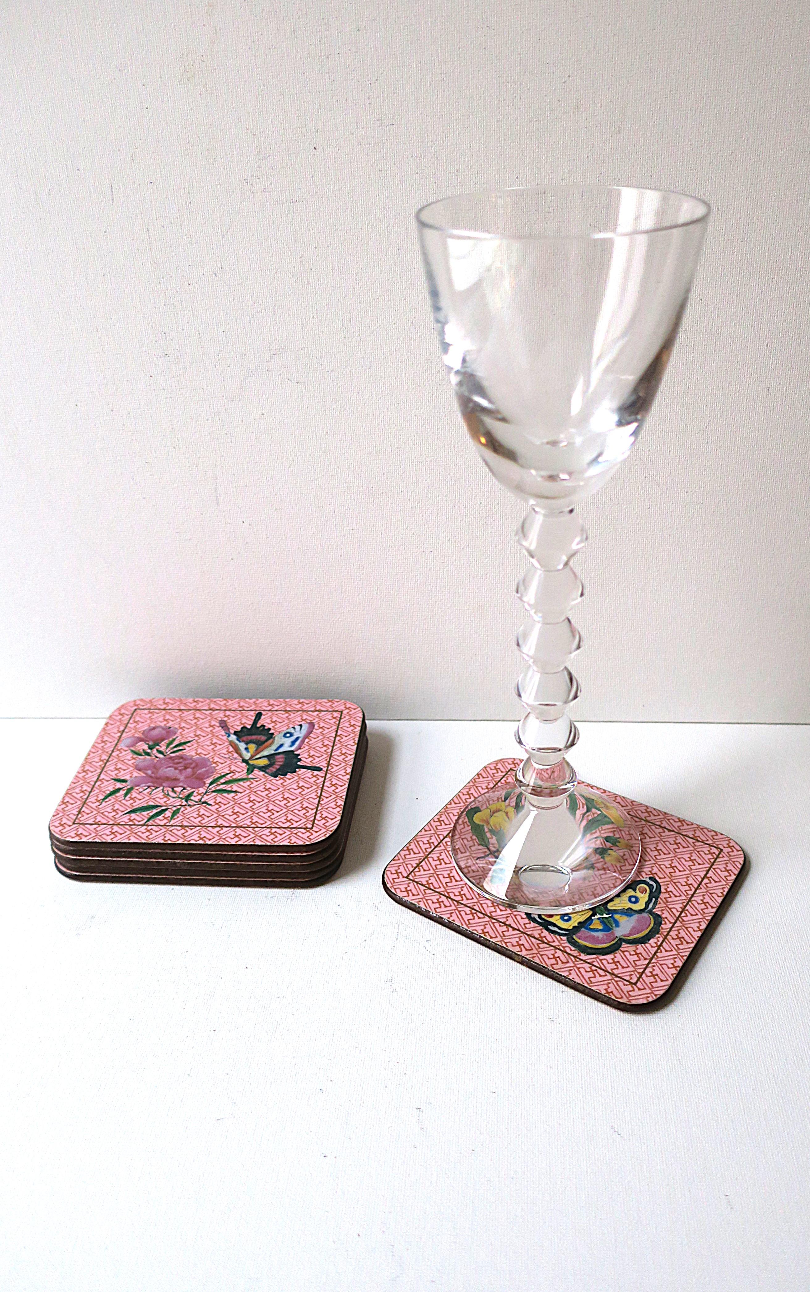 Chinese Chippendale Drinks Coasters Butterfly Design, Set of Six For Sale