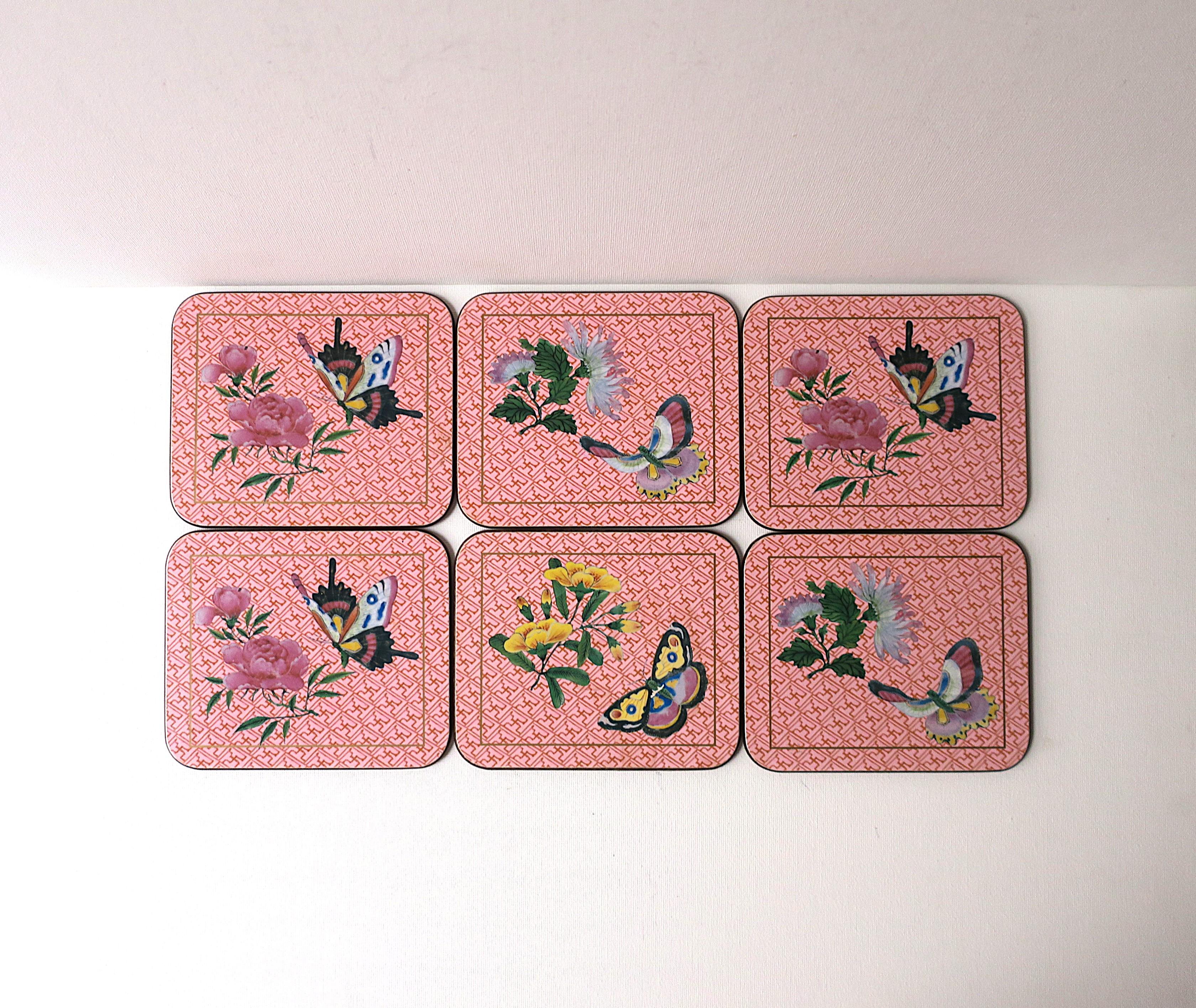 Drinks Coasters Butterfly Design, Set of Six In Excellent Condition For Sale In New York, NY