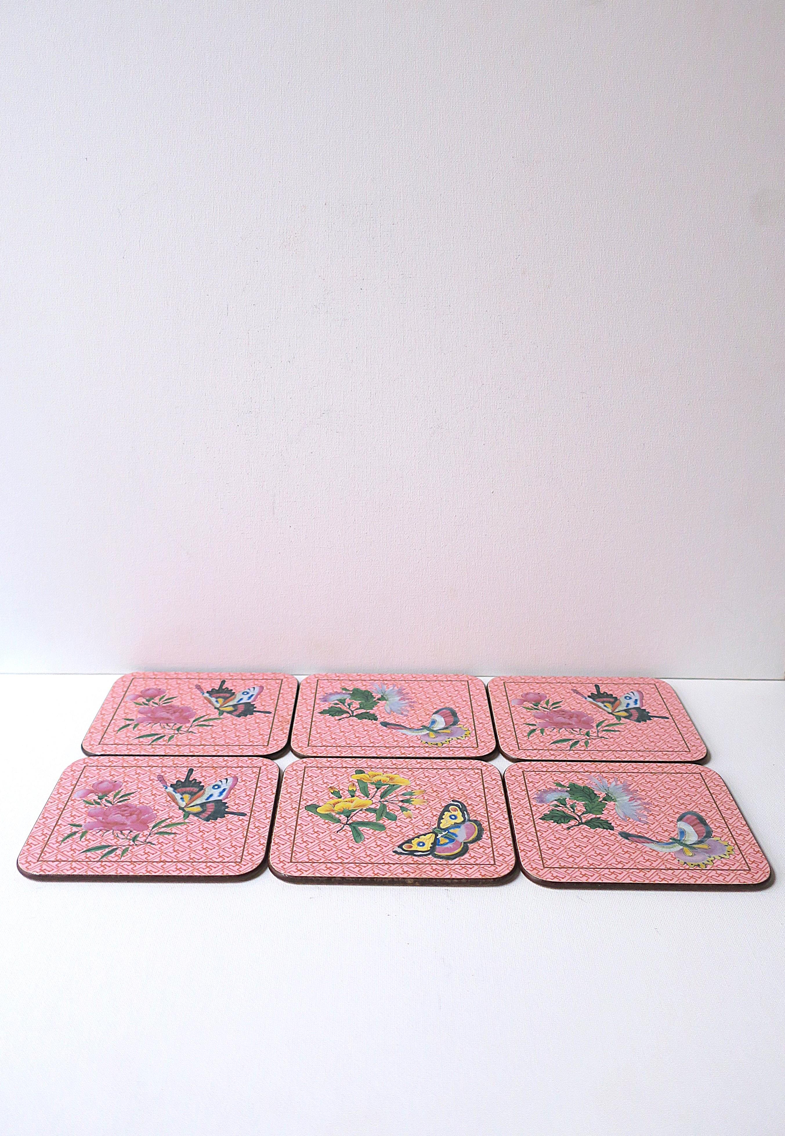 Laminate Drinks Coasters Butterfly Design, Set of Six For Sale
