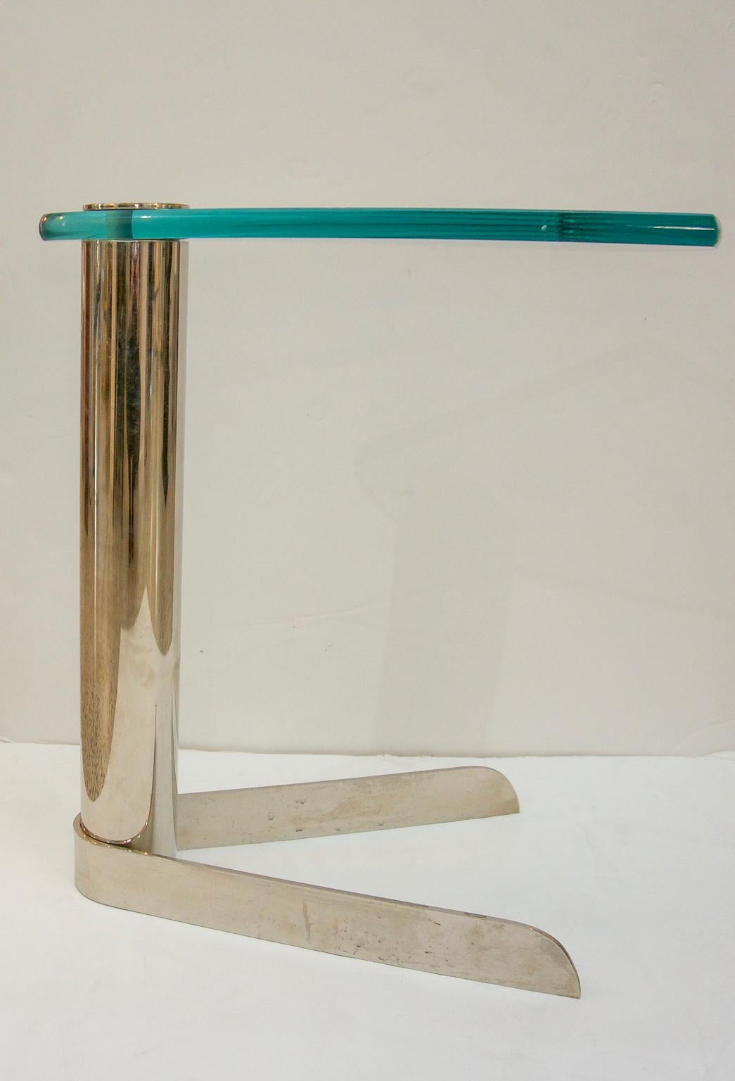 Drinks table in glass and stainless steel by Pace Furniture Company.