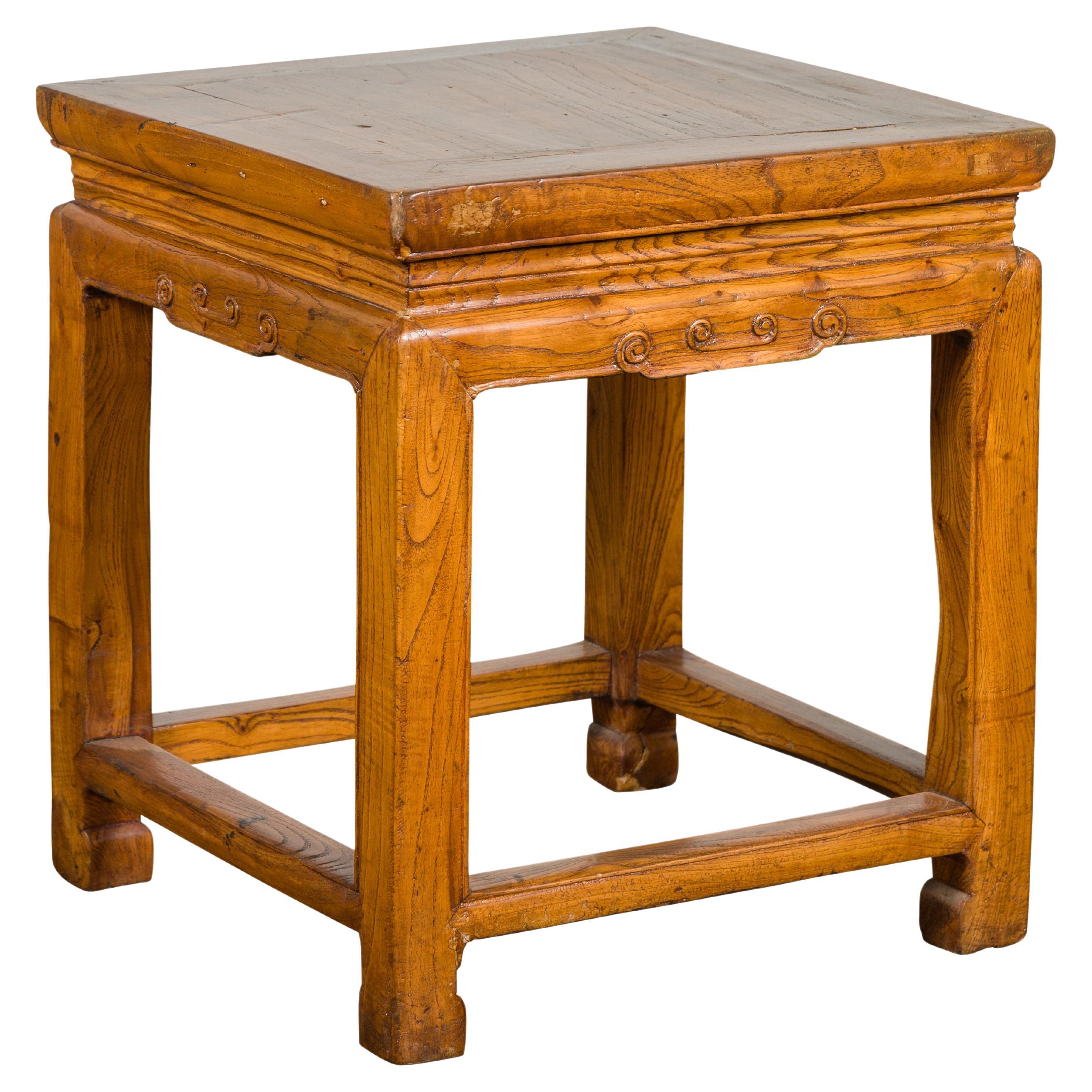 Drinks Table or Stool with Carved Apron, Horse Hoof Feet and Side Stretchers For Sale