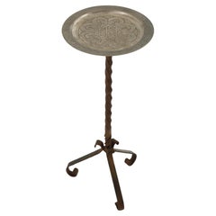 Mesa de Bebidas / Mesa Auxiliar / Gueridón de Hierro Dorado con Tapa de Metal, España Años 50