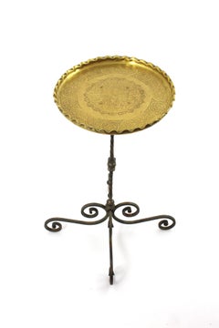 Drinks Table / Side Table / Gueridon in Iron with Filigree Brass Top, 1950