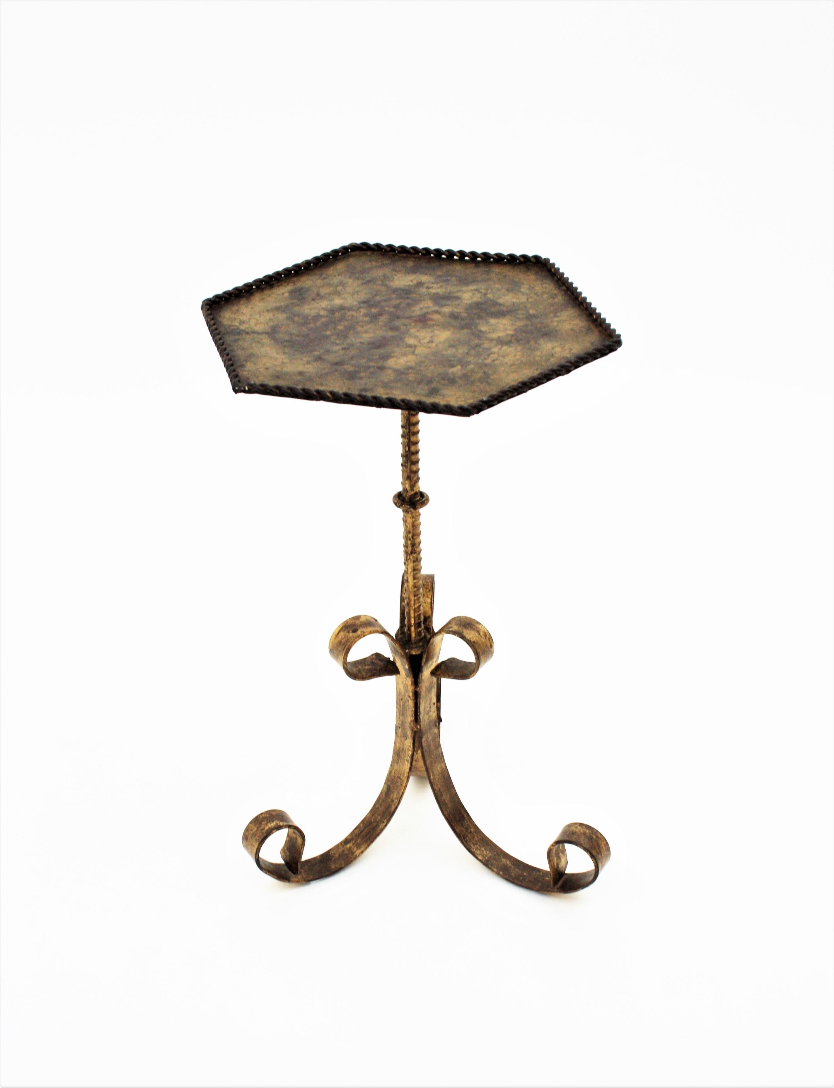 Drinks Table / Side Table / Martini Table in Gilt Iron 5