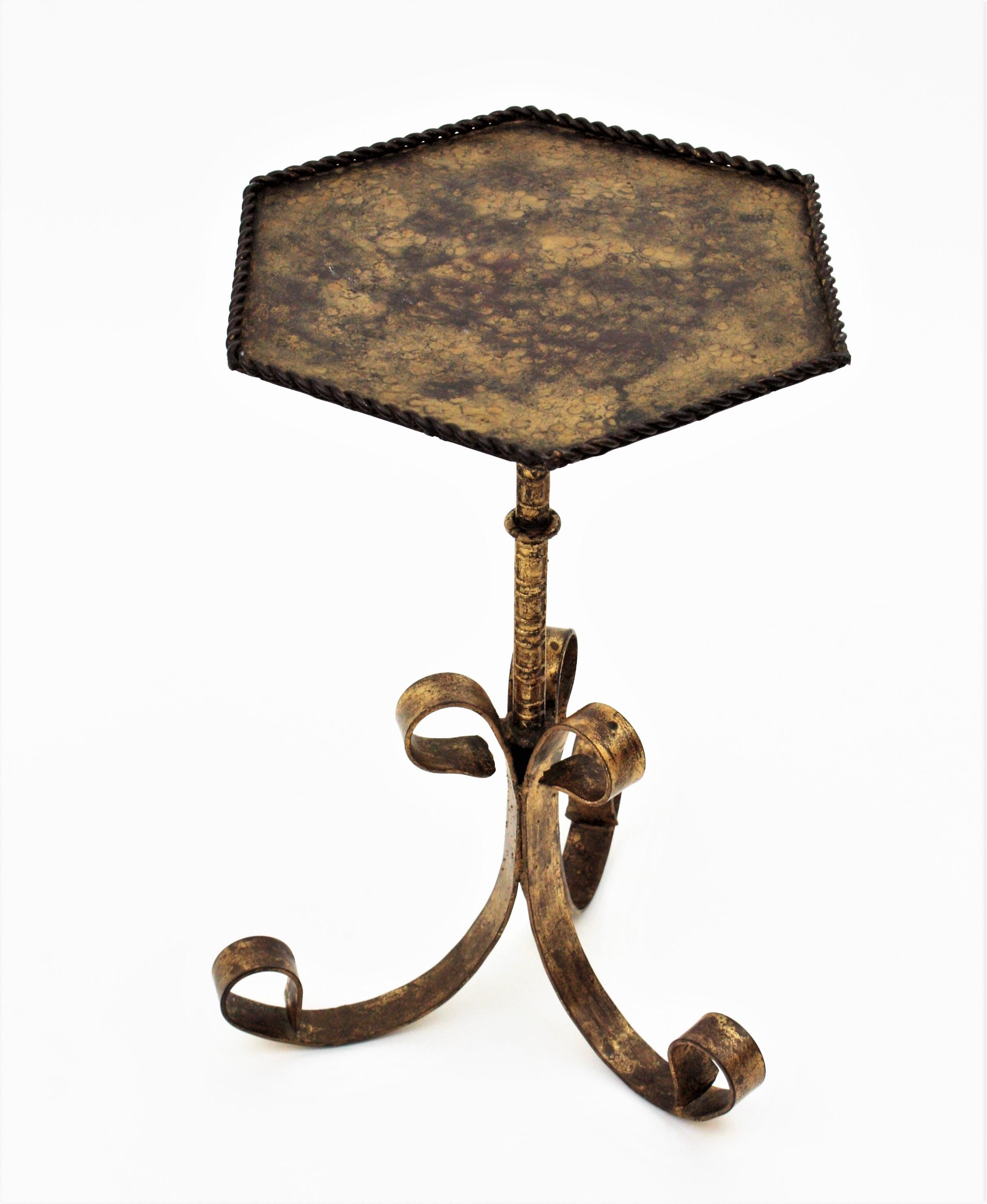 Hammered Drinks Table / Side Table / Martini Table in Gilt Iron