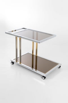 Drinks Trolley in Gilded Brass with Chrome Fittings Designed by Romeo Rega