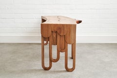 Drip Bench in Elm – Handcrafted Wood Bench w/ Inlay Detailing and Carved Legs