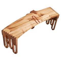 Drip Bench in Elm – Handcrafted Wood Bench w/ Inlay Detailing and Carved Legs
