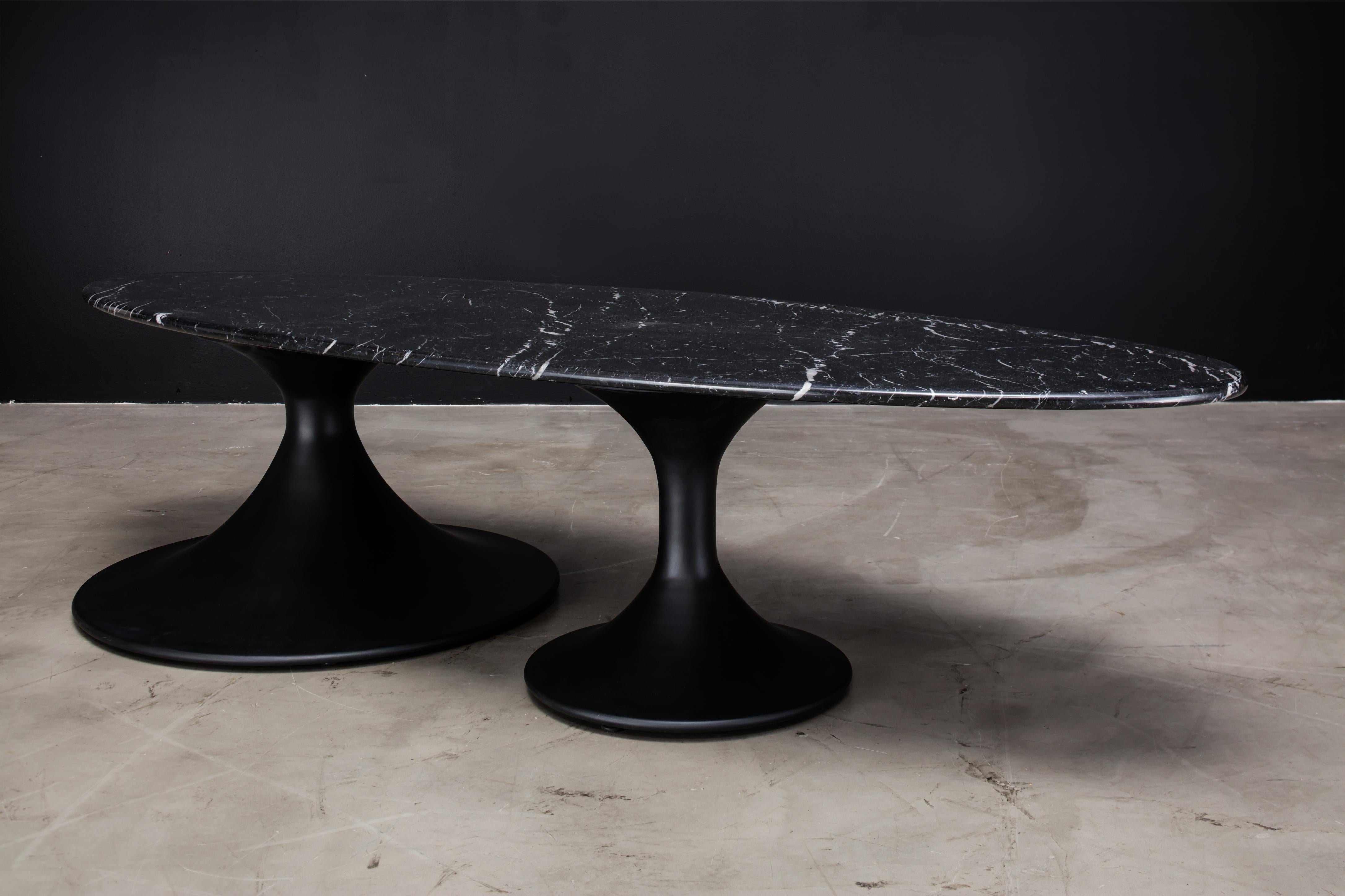 DRIP COFFEE TABLE - Powder-Coated Black + Nero Marquina Marble, Showroom Sample

The Drip Coffee Table is a modern cocktail table made of powder-coated metal with a Nero Marquina marble top. The asymmetrical and offset bases set this beautiful piece
