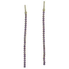 "Drip Drip" Dangling Amethyst and Diamond Earrings in Yellow Gold