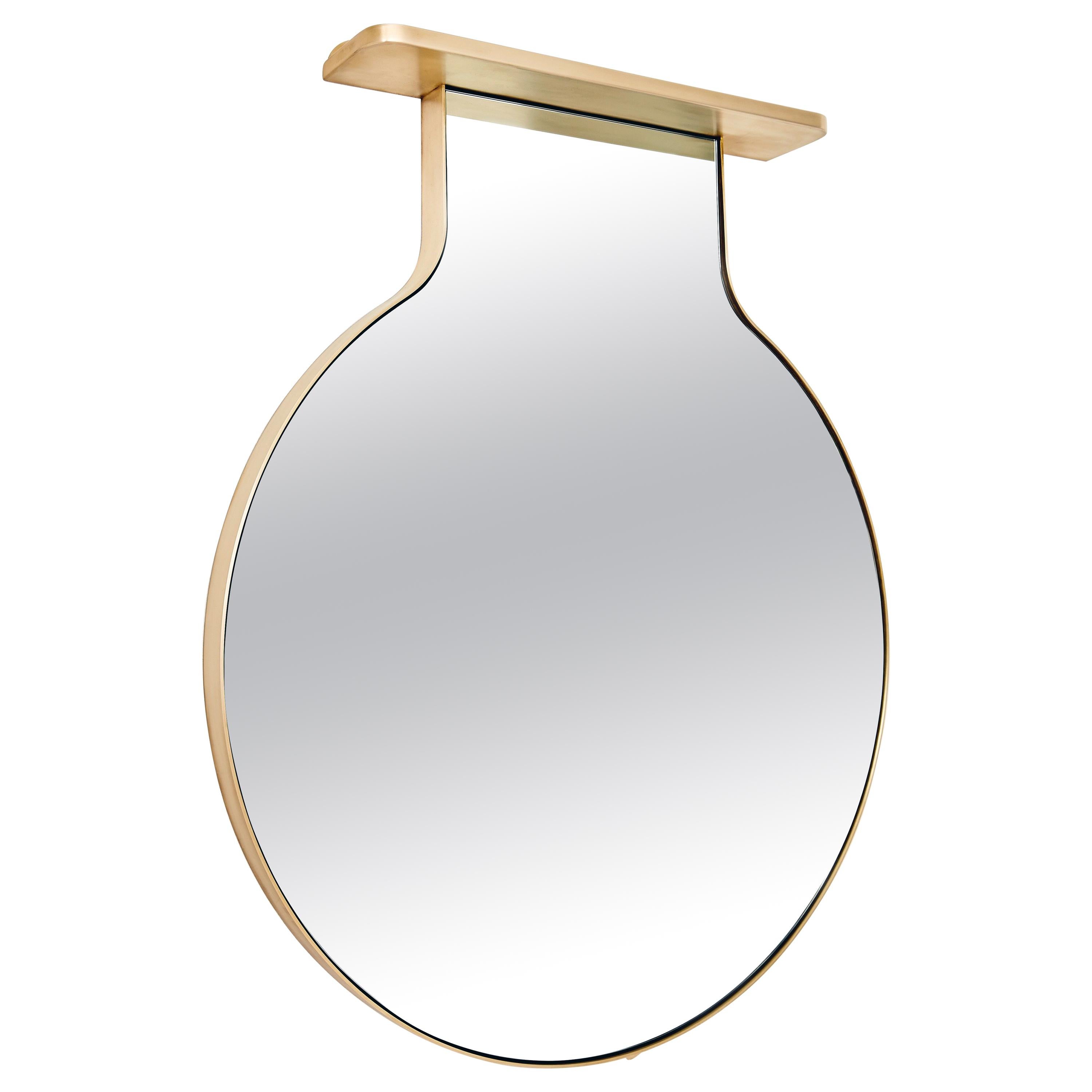 “Drip Drop Mirror”, Minimalist Brushed Bronze Wall Mirror with Shelving For Sale