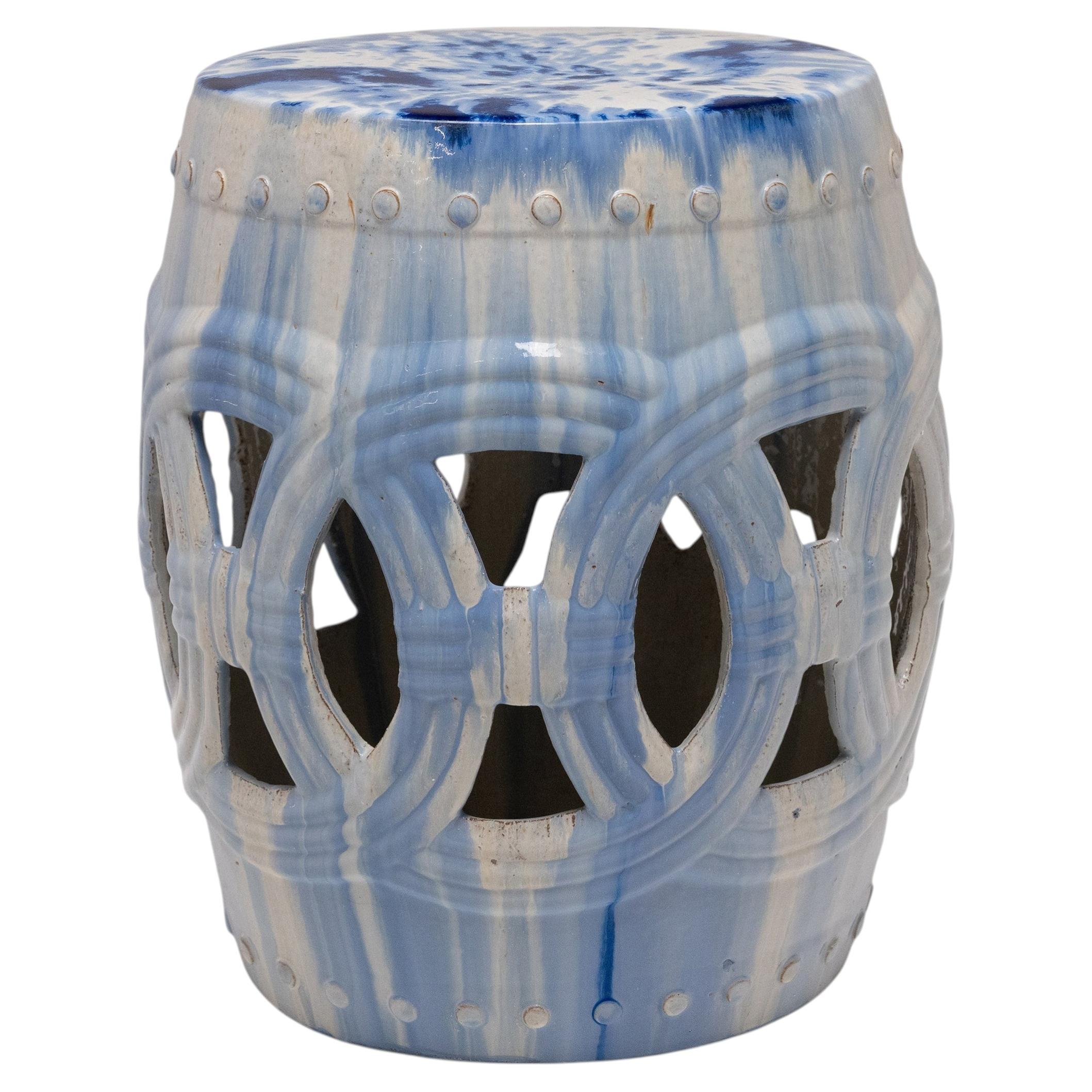 Drip Glaze Blue & White Prosperity Garden Stool