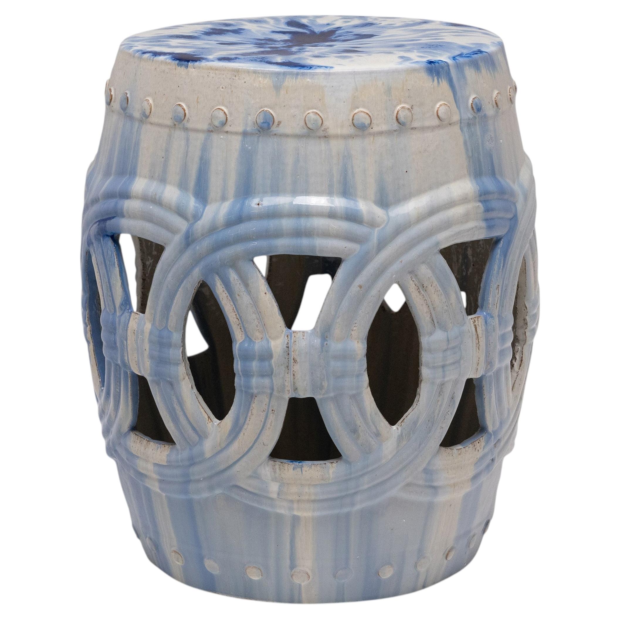 Drip Glaze Blue & White Prosperity Garden Stool