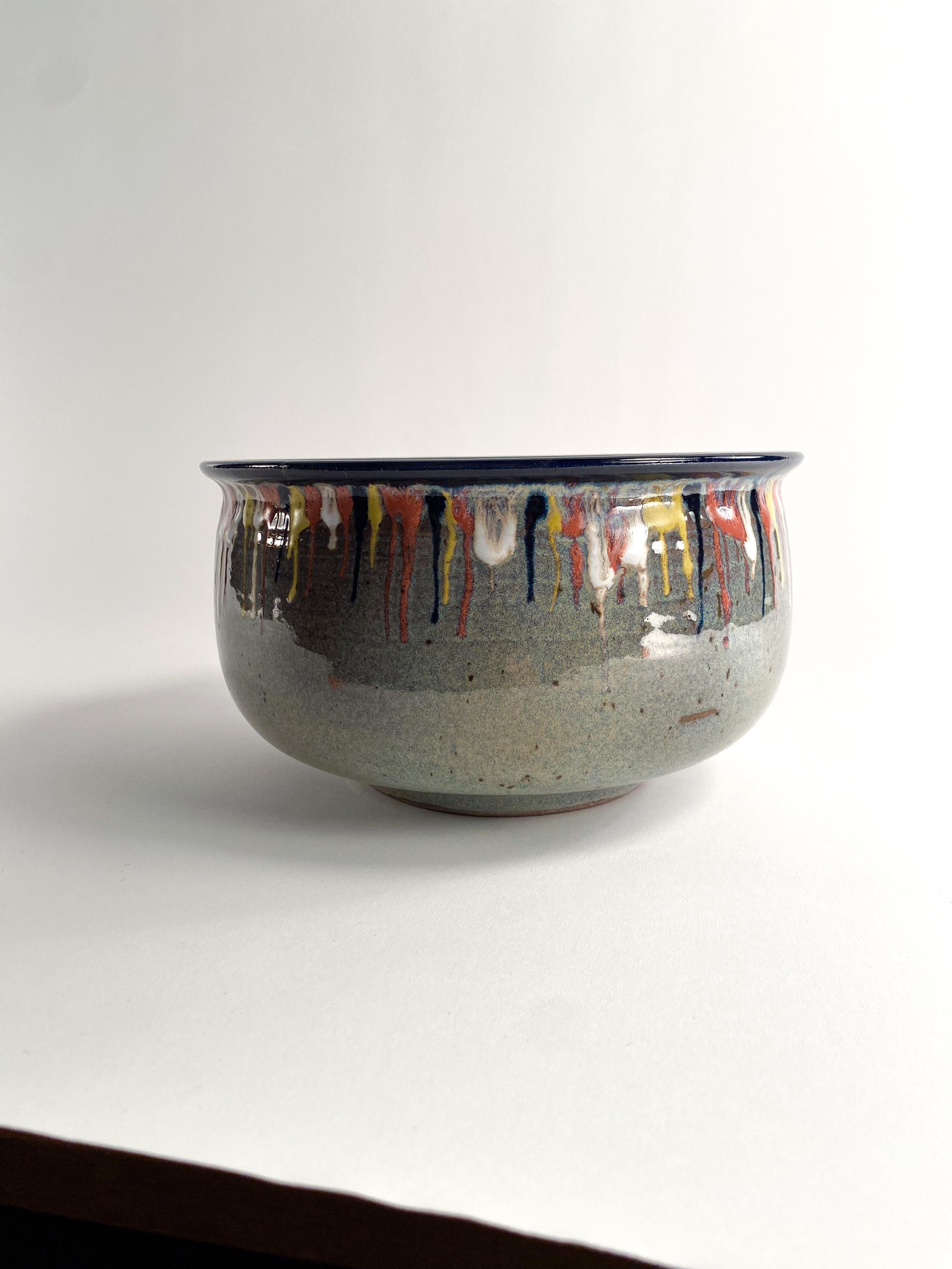 Mid-Century Modern Drip Glaze Studio Pottery Bowl For Sale