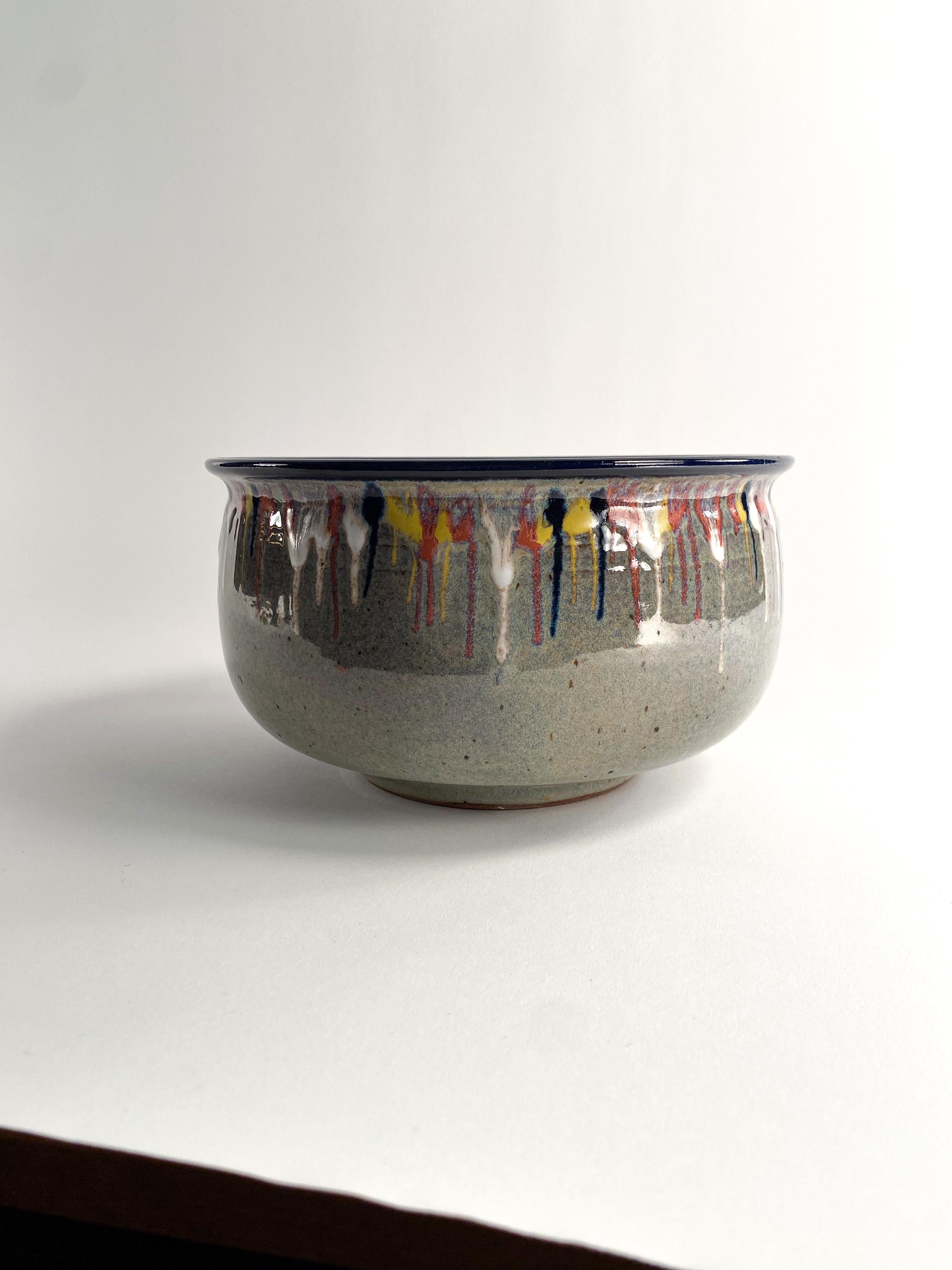 American Drip Glaze Studio Pottery Bowl For Sale