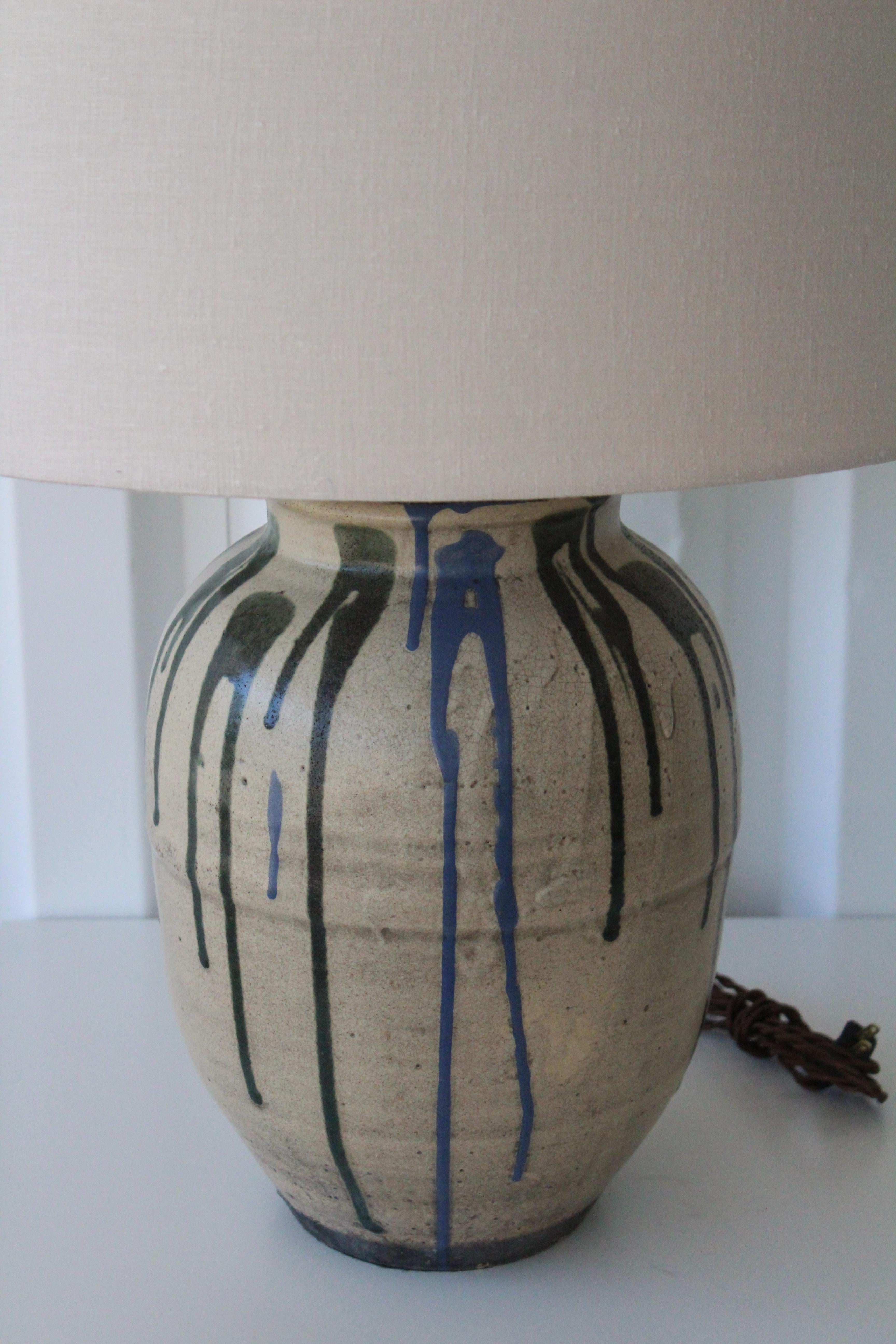 Drip Glazed Ceramic Table Lamp, Japan, 1960s In Excellent Condition In Los Angeles, CA