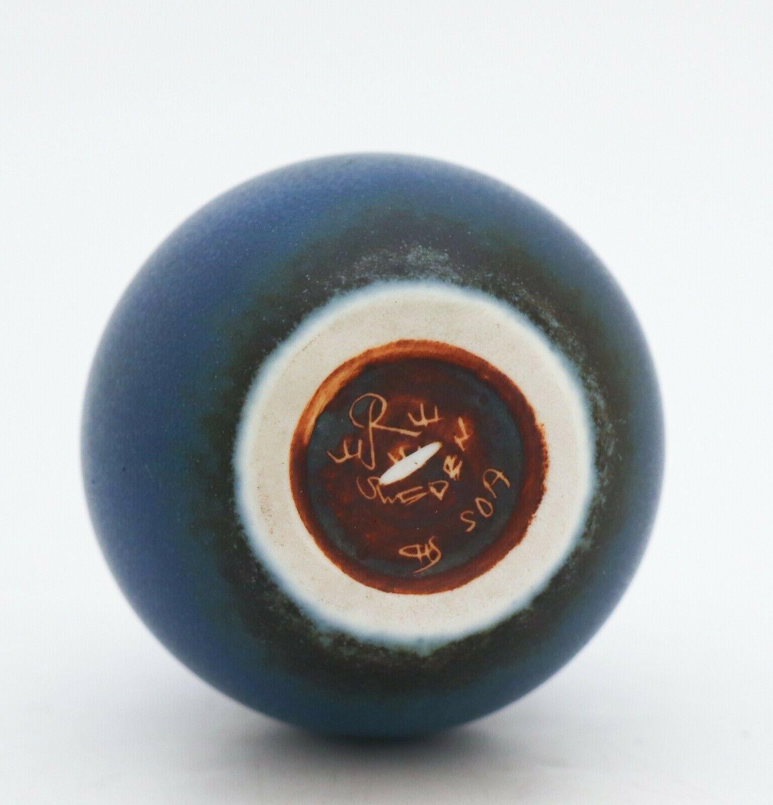 Glazed Drip-Shaped Vase, Carl-Harry Stålhane Rörstrand, Midcentury Blue Stoneware For Sale