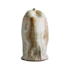 Dripped White Brown Creme Tall Handmade California Ceramic, Interior Sculpture