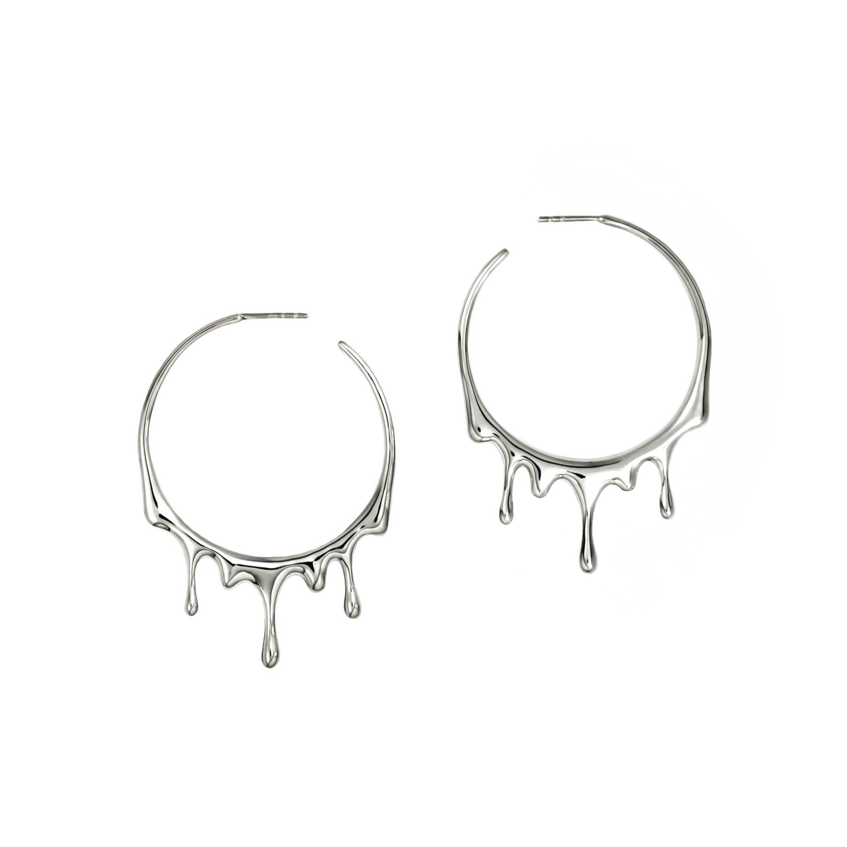 Dripping Circular S Silver Earrings For Sale at 1stDibs
