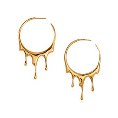 Dripping 14k Yellow Gold Circular M-2 Earrings