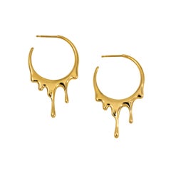 Dripping Circular S Gold Earrings