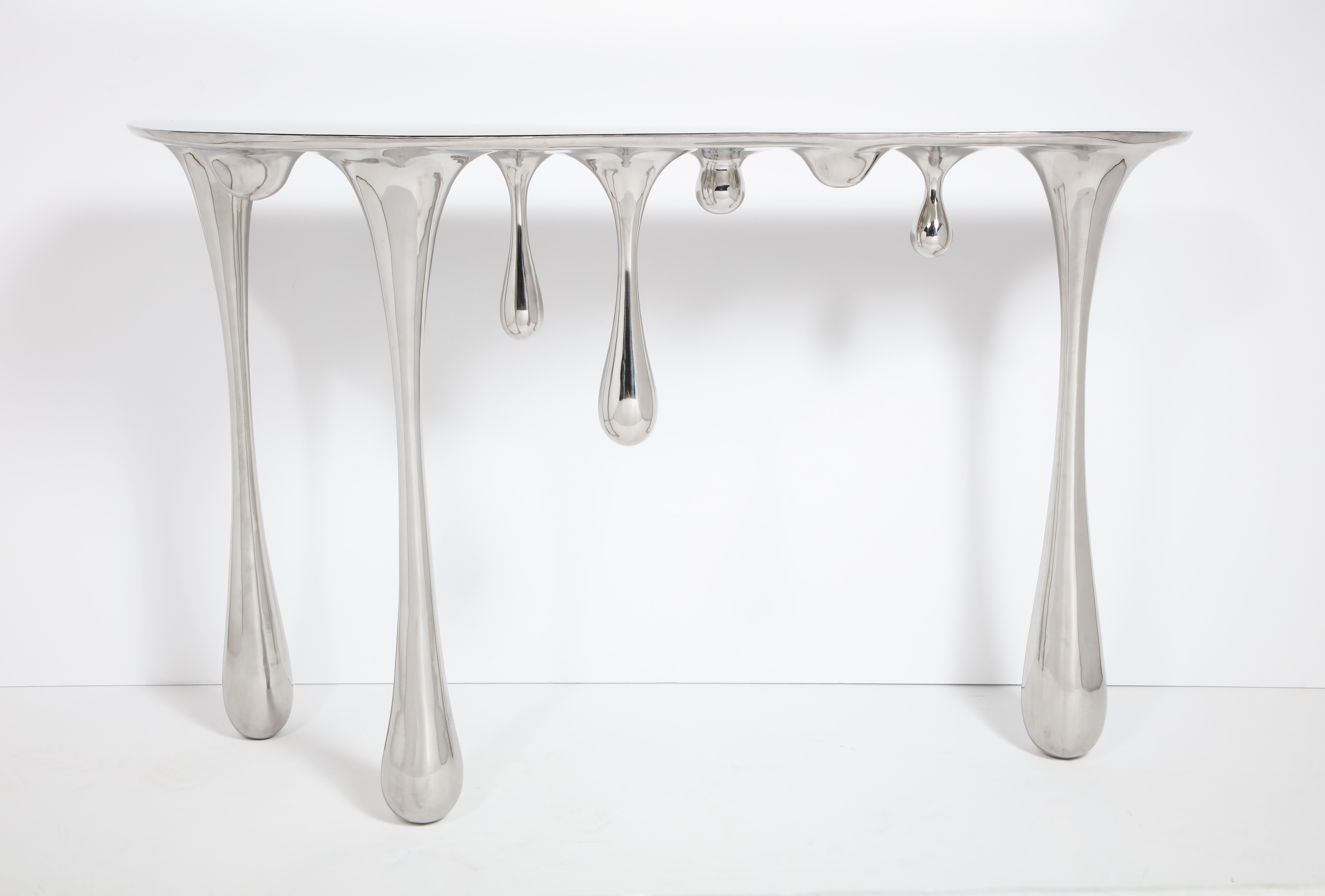 Polished Dripping Console Table No.2 Hallway Entry Table Stainless Steel Customizable