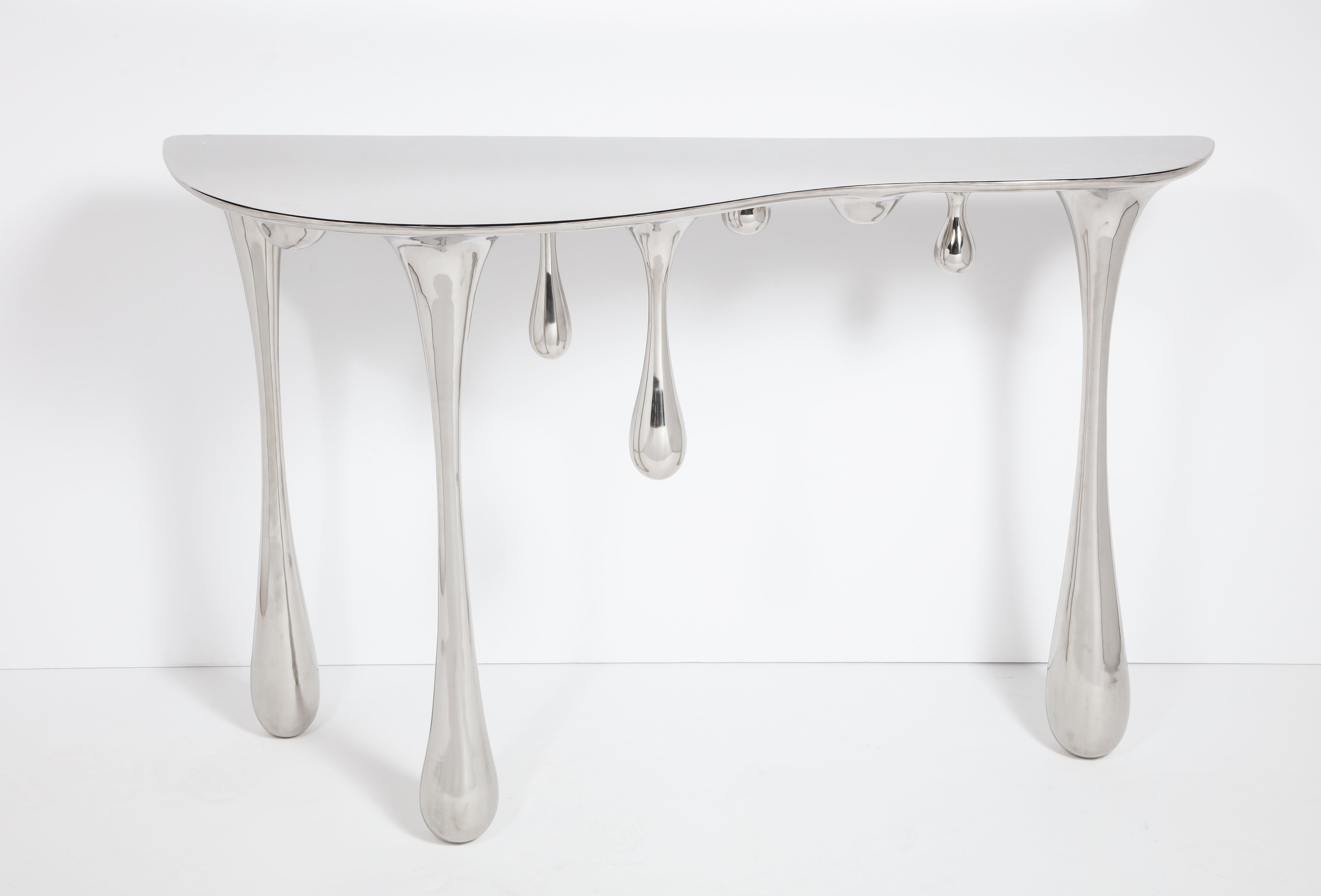 Polished Dripping Console Table No.2 Hallway Entry Table Stainless Steel Customizable For Sale