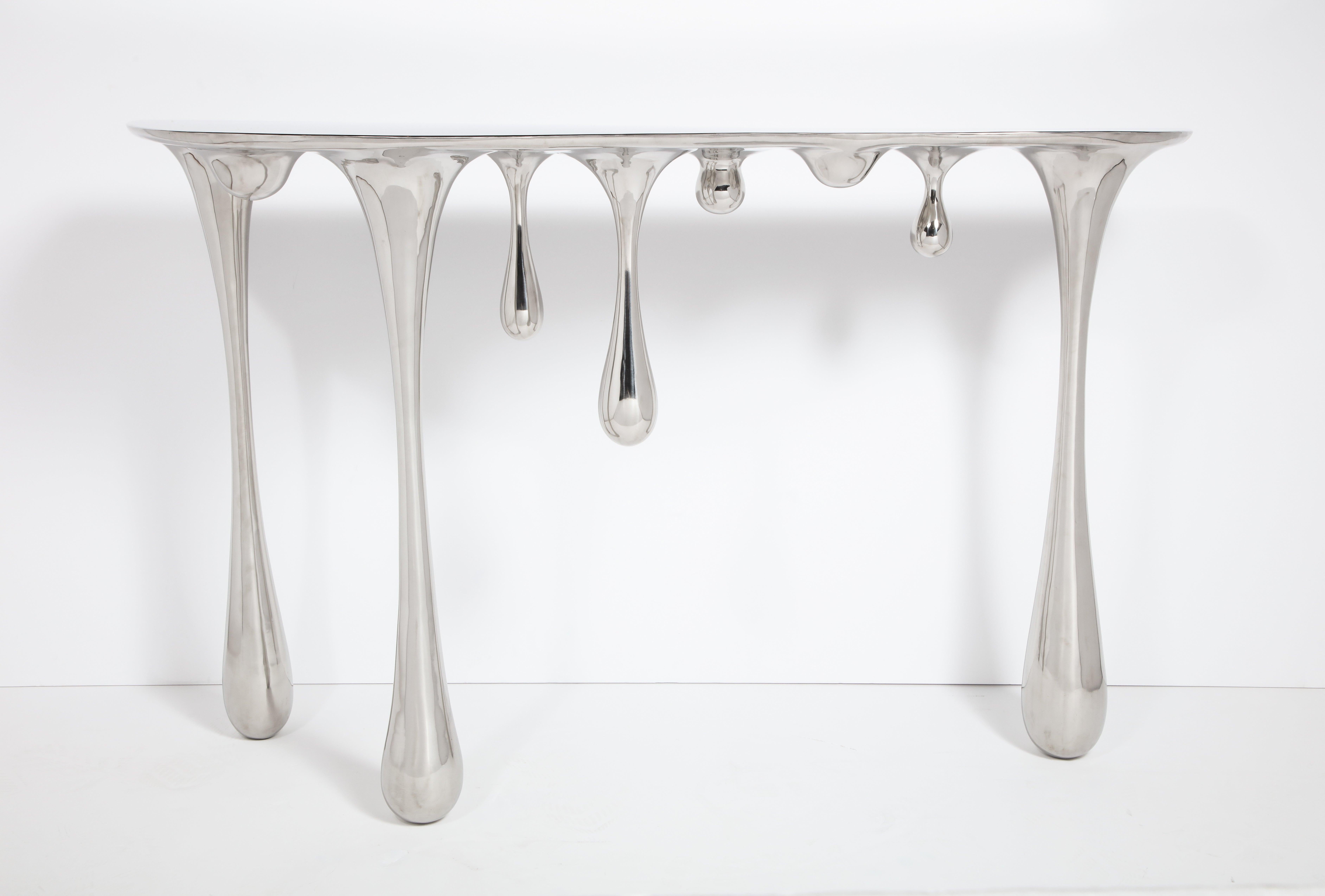 Dripping Console Table No.2 Hallway Entry Table Stainless Steel Customizable In New Condition For Sale In Beverly Hills, CA