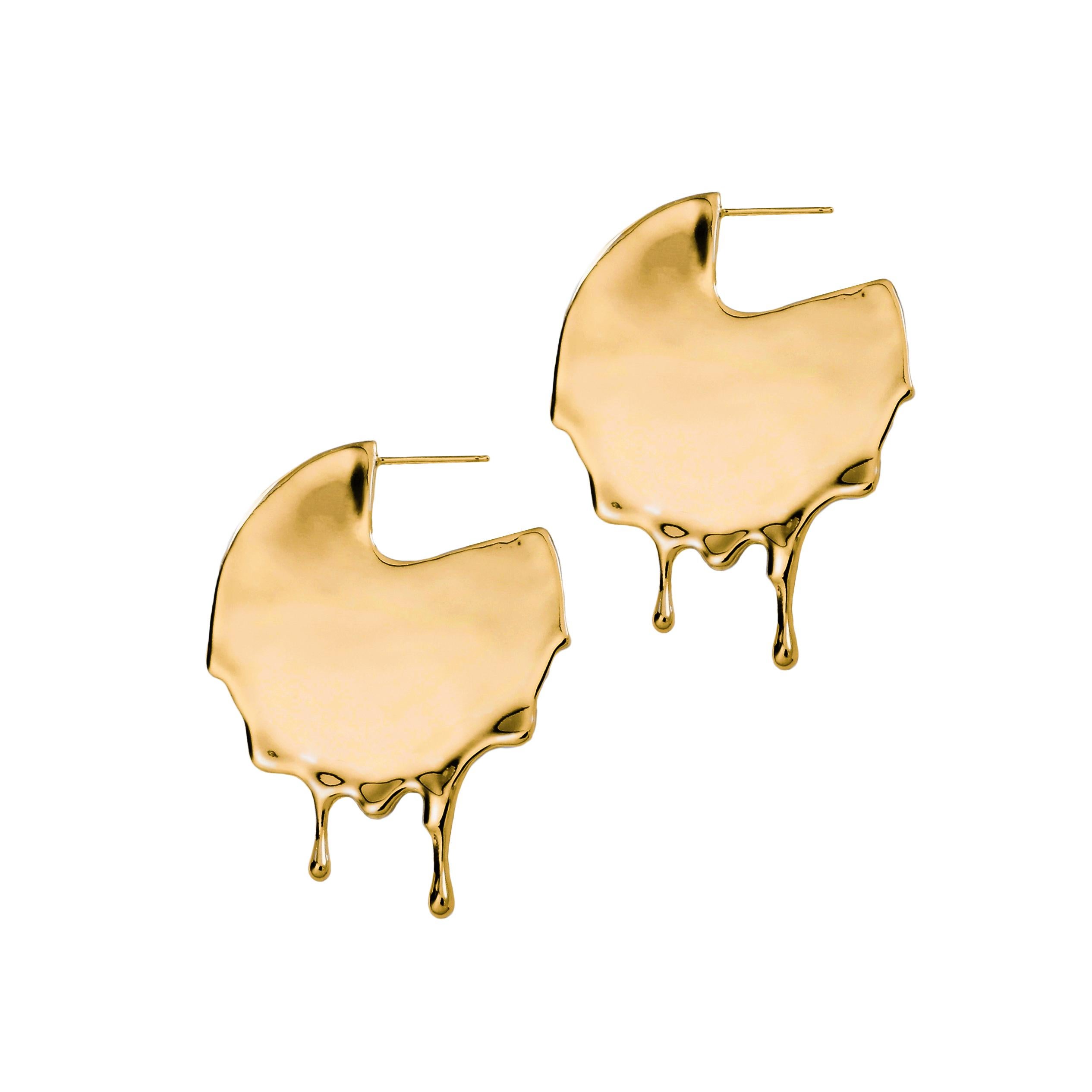 Dripping 24k Gold Vermeil Disc Earrings For Sale