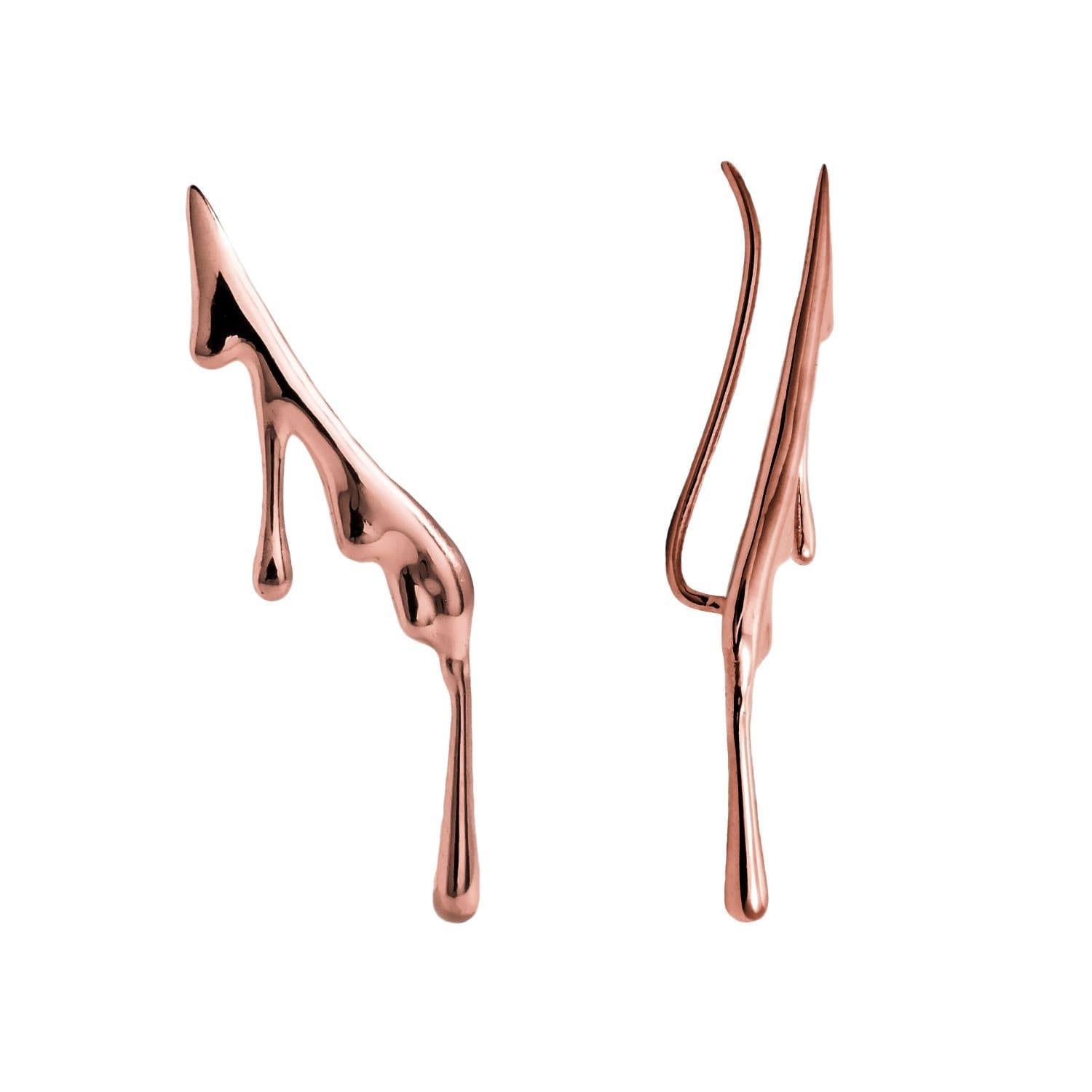 Dripping 14k Rose Gold Ear Climber Earrings For Sale