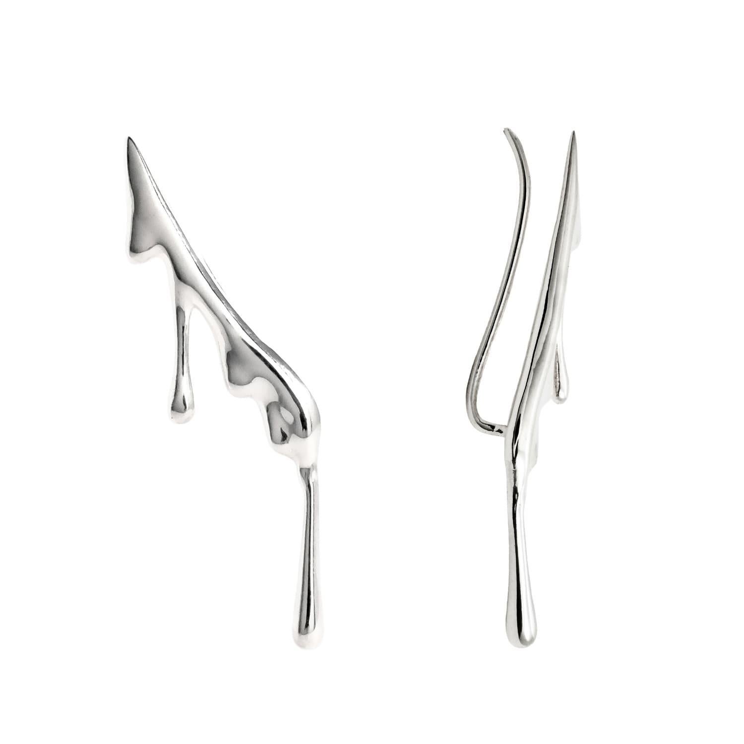 Dripping 14k White Gold Ear Climber Earrings For Sale