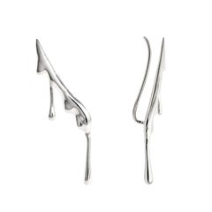 Dripping 14k White Gold Ear Climber Earrings