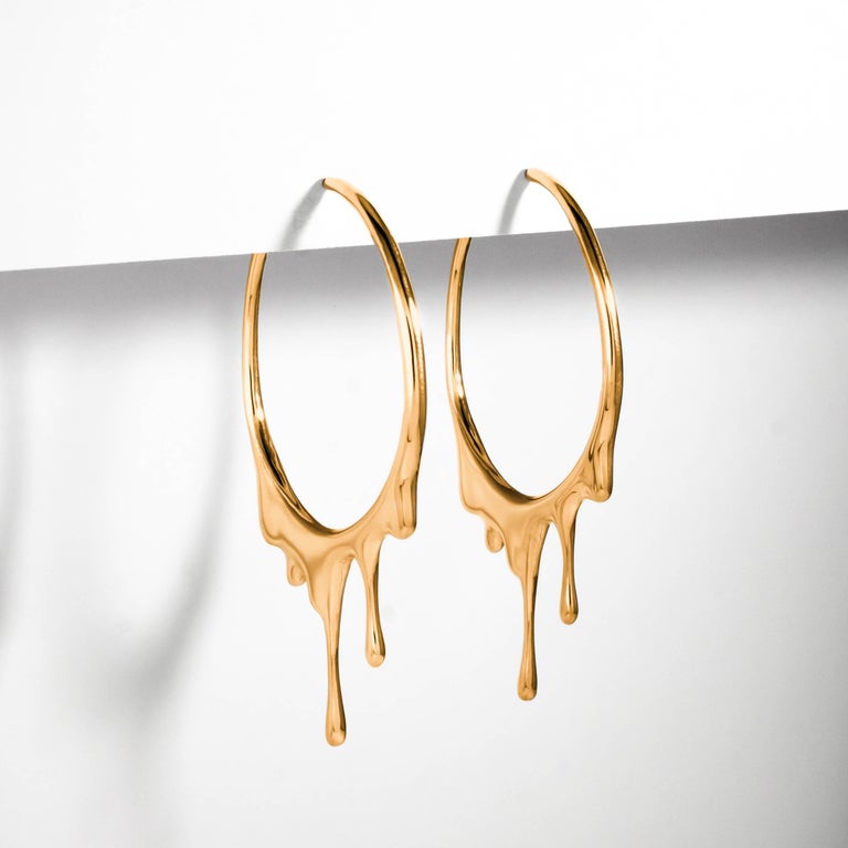 Dripping 24k Gold Vermeil Oval M Earrings For Sale at 1stDibs