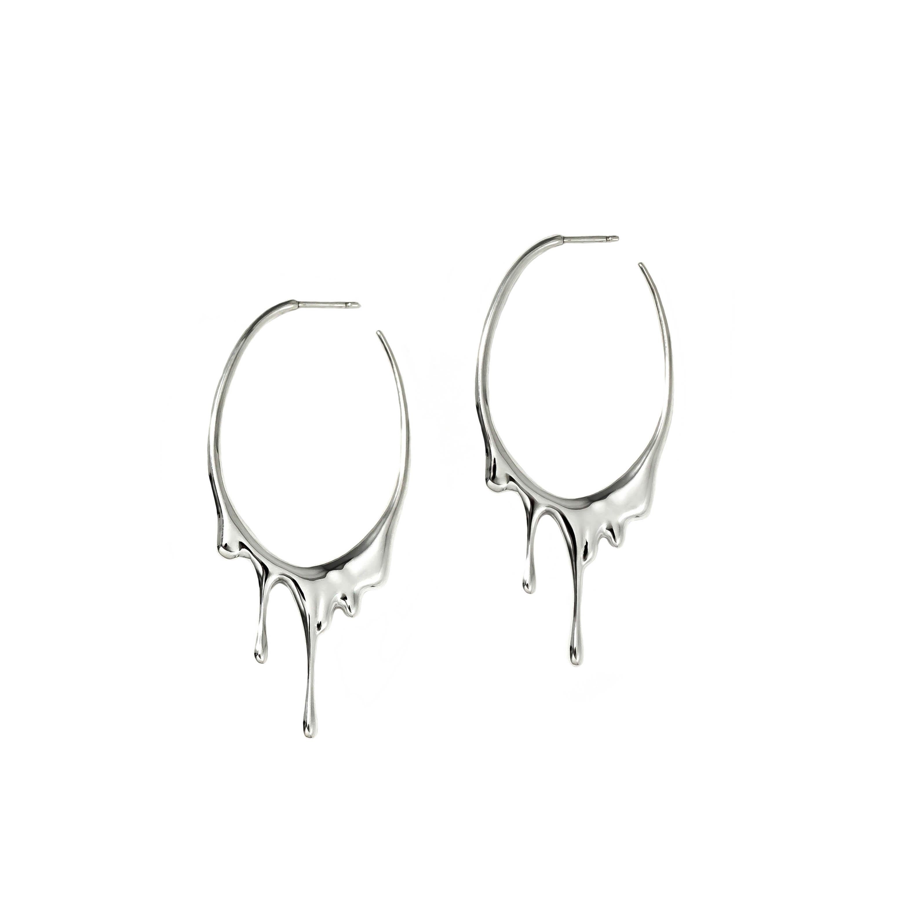 Dripping Circular S Silver Earrings For Sale at 1stDibs
