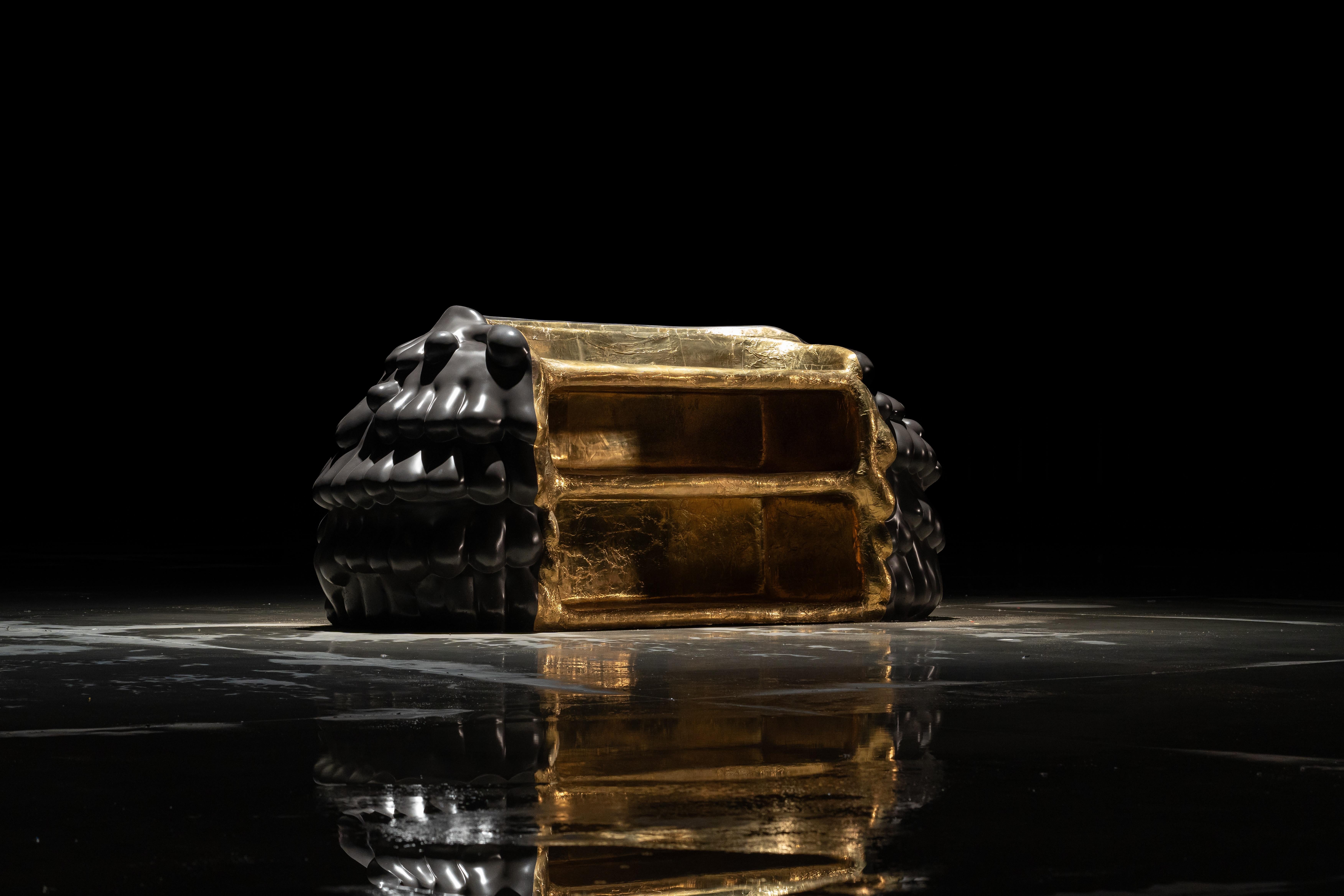 An extraordinary piece of furniture, the Drippity Bar Charcoal is hand crafted in resin with stylised giant drops and brass details. It has a guest and a service side

Drippity Bar is a whimsical creation by Ashish Bajoria and Suman Kanodia,