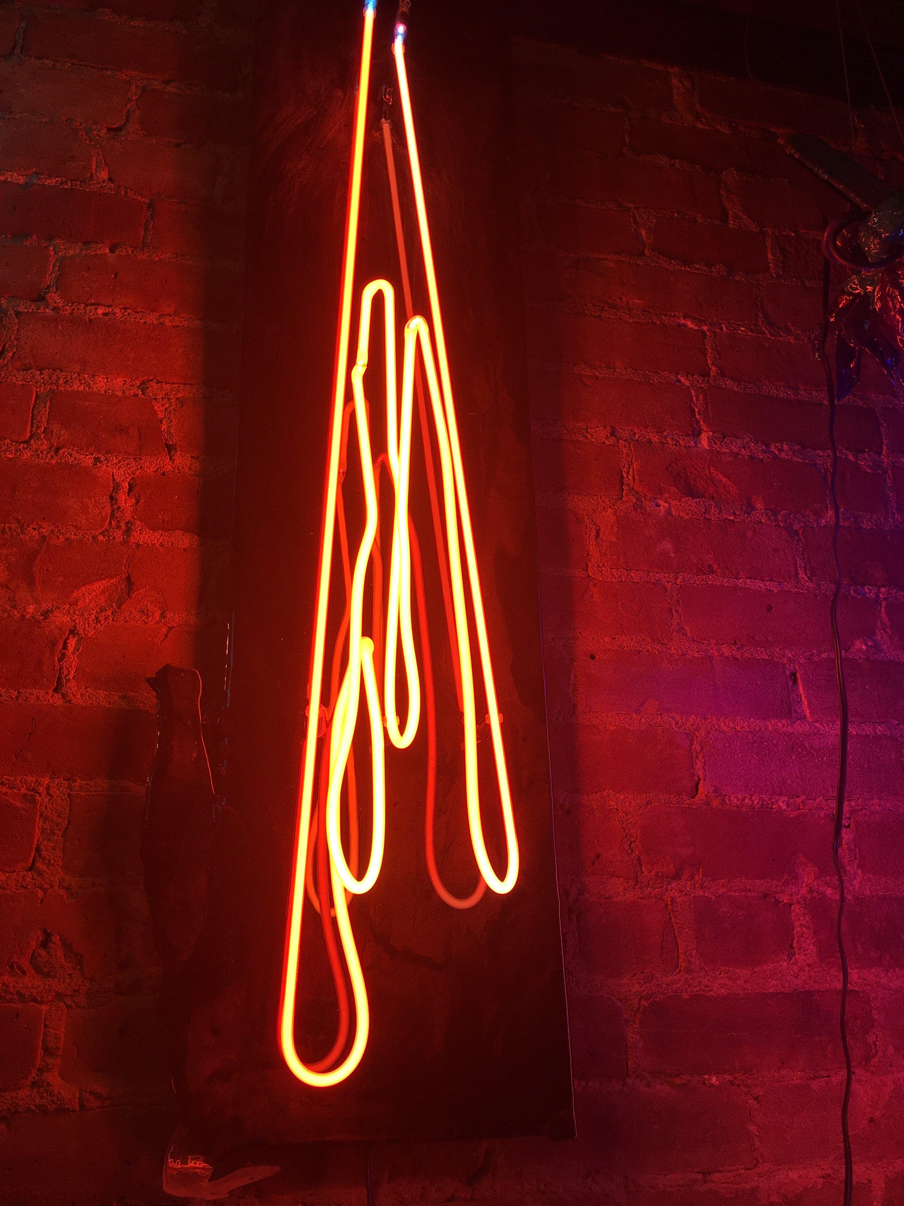 ‘Drips’ Wall-Mounted Neon Light Sculpture Resin Coated on Oak For Sale