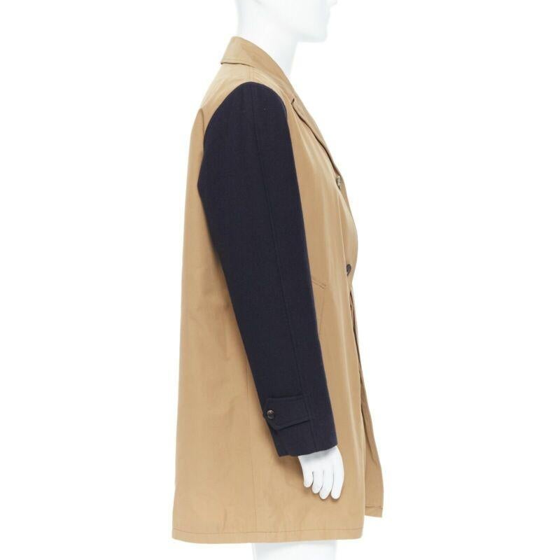 DRIS VAN NOTEN mens khaki navy blue duo-colour trench-coat removable inner Small In Good Condition In Hong Kong, NT